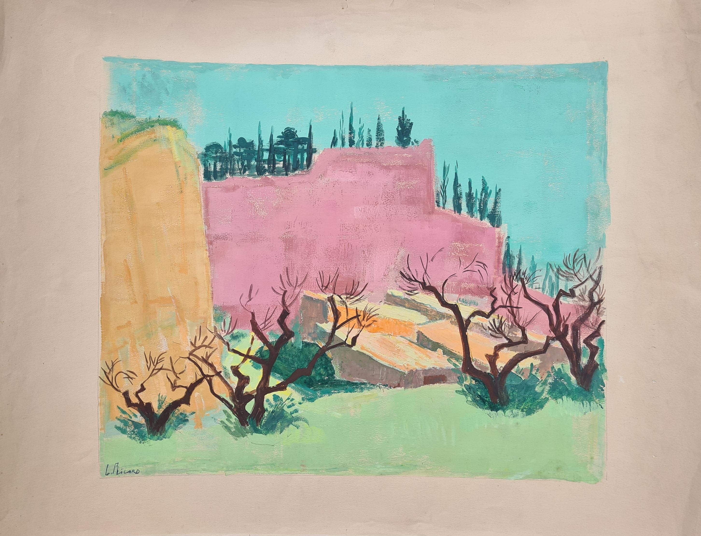 Paesaggio a campi di colore fauvista, Les Baux de Provence - Art Color-Field di G Ricard