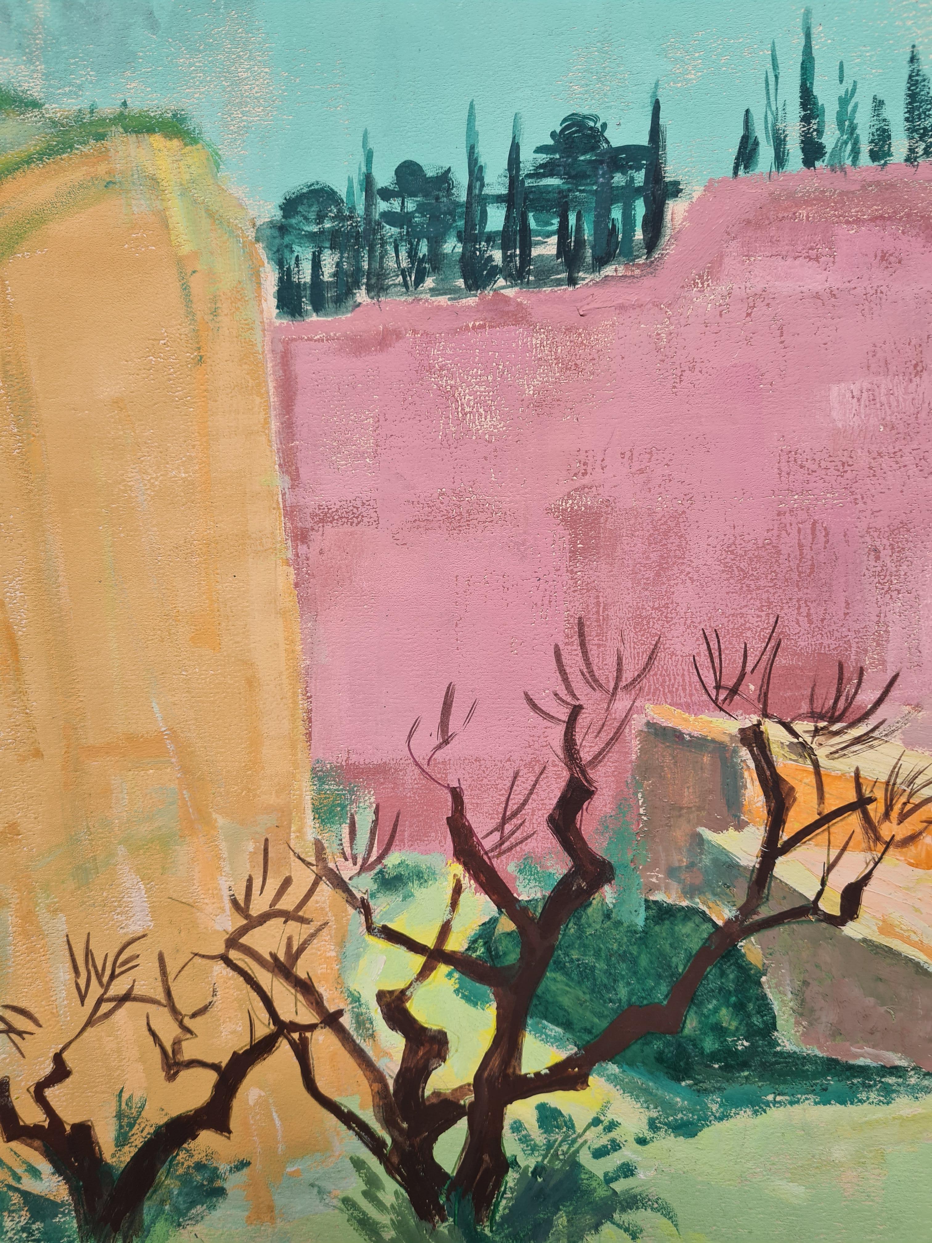 Paesaggio a campi di colore fauvista, Les Baux de Provence - Landscape Art Grigio di G Ricard