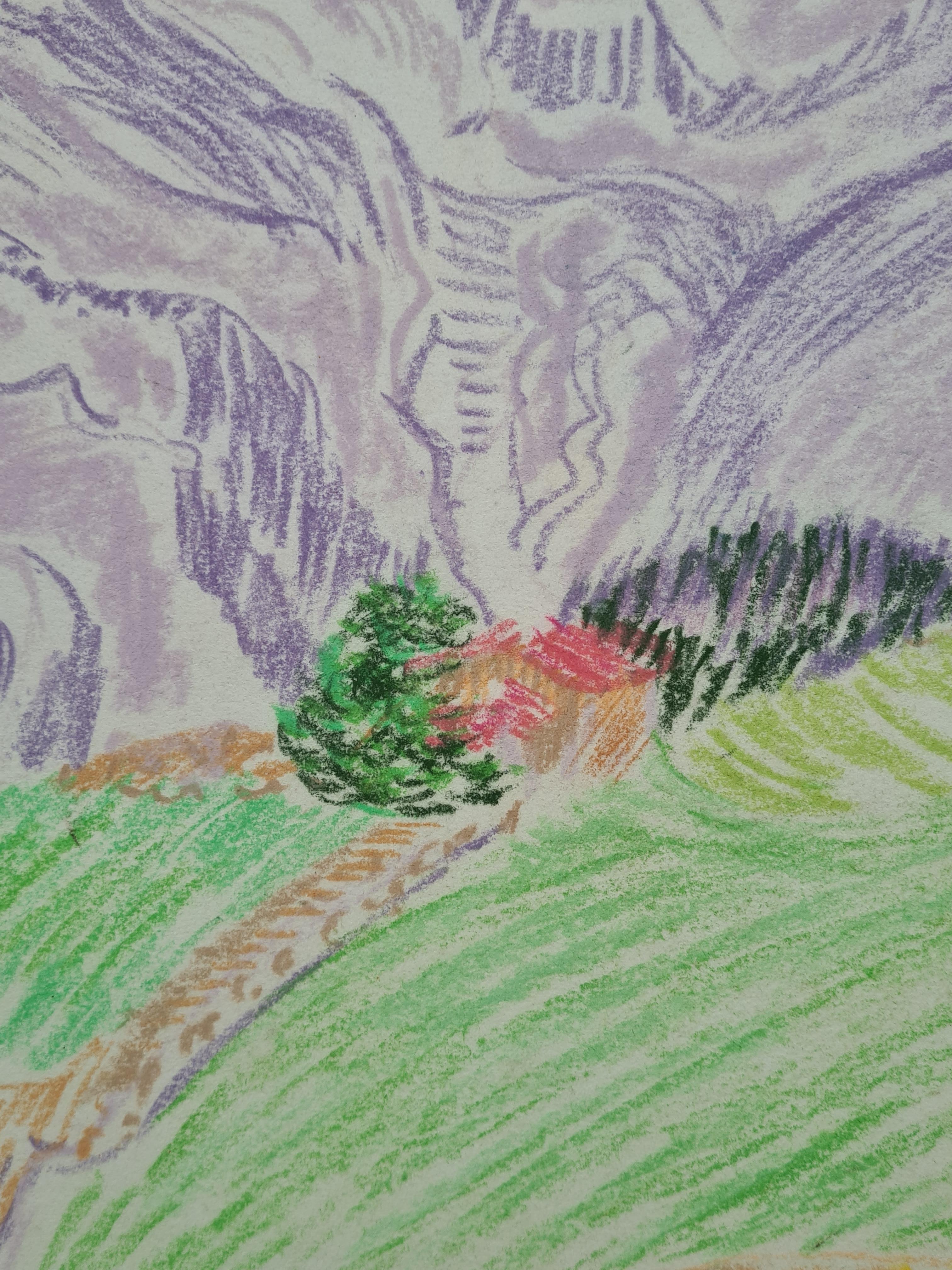 Paysage impressionniste, Les Alpes en Provence. - Impressionnisme Art par G Ricard
