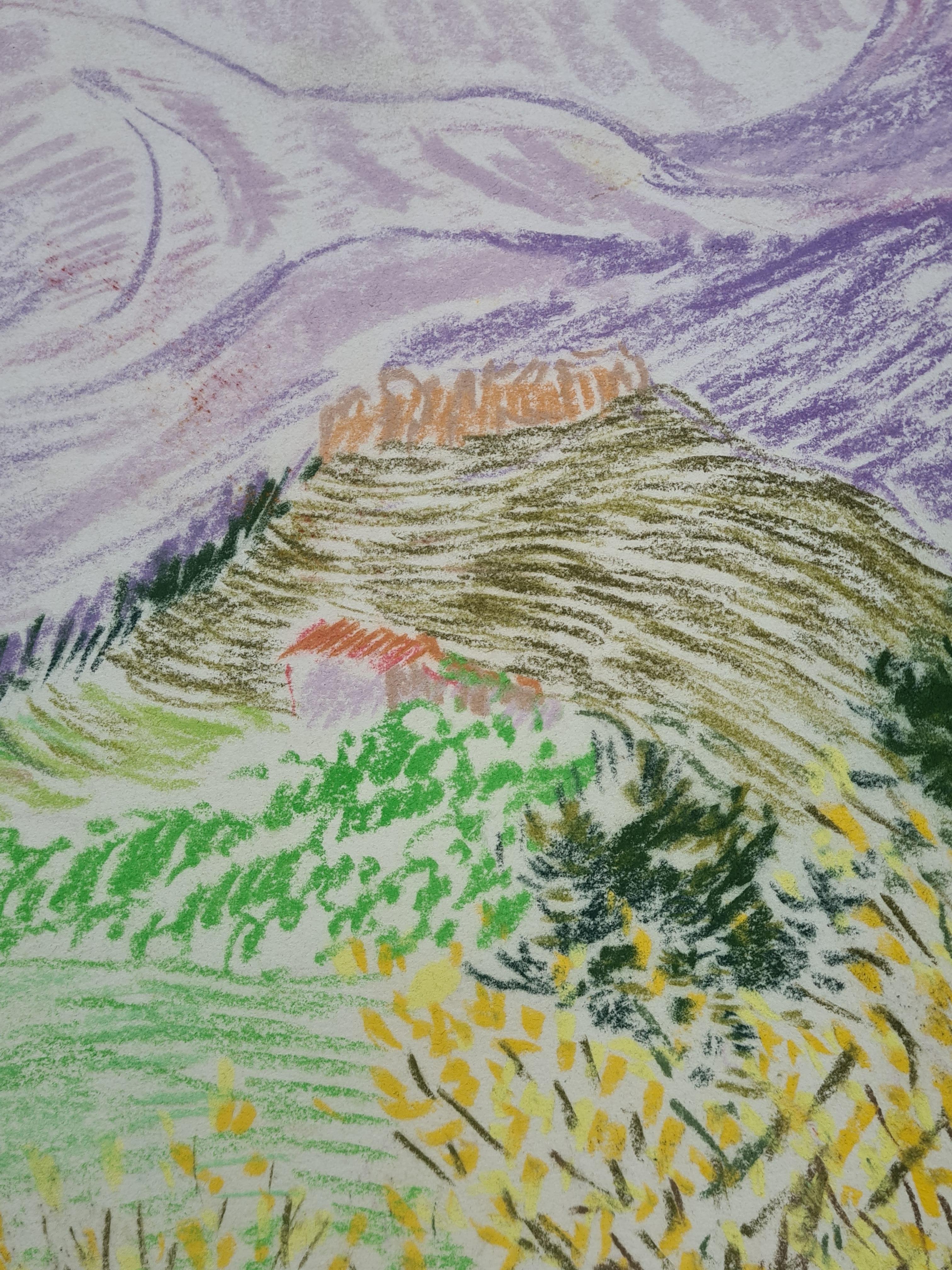 Paysage impressionniste, Les Alpes en Provence. - Gris Landscape Art par G Ricard