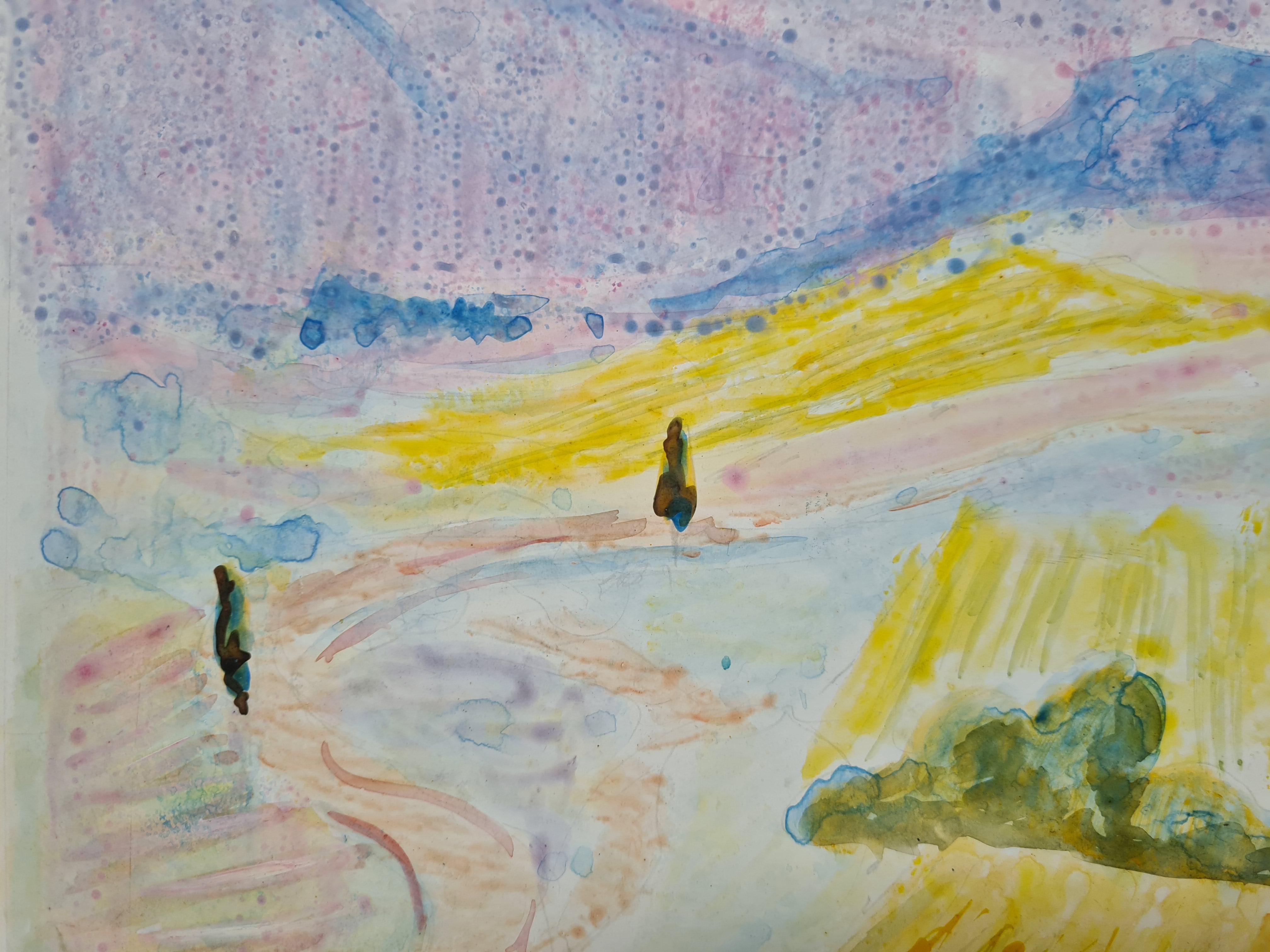 Paisaje impresionista, Les Alpilles en Provence, Hommage à Yves Brayer - Landscape Painting Beige de G Ricard
