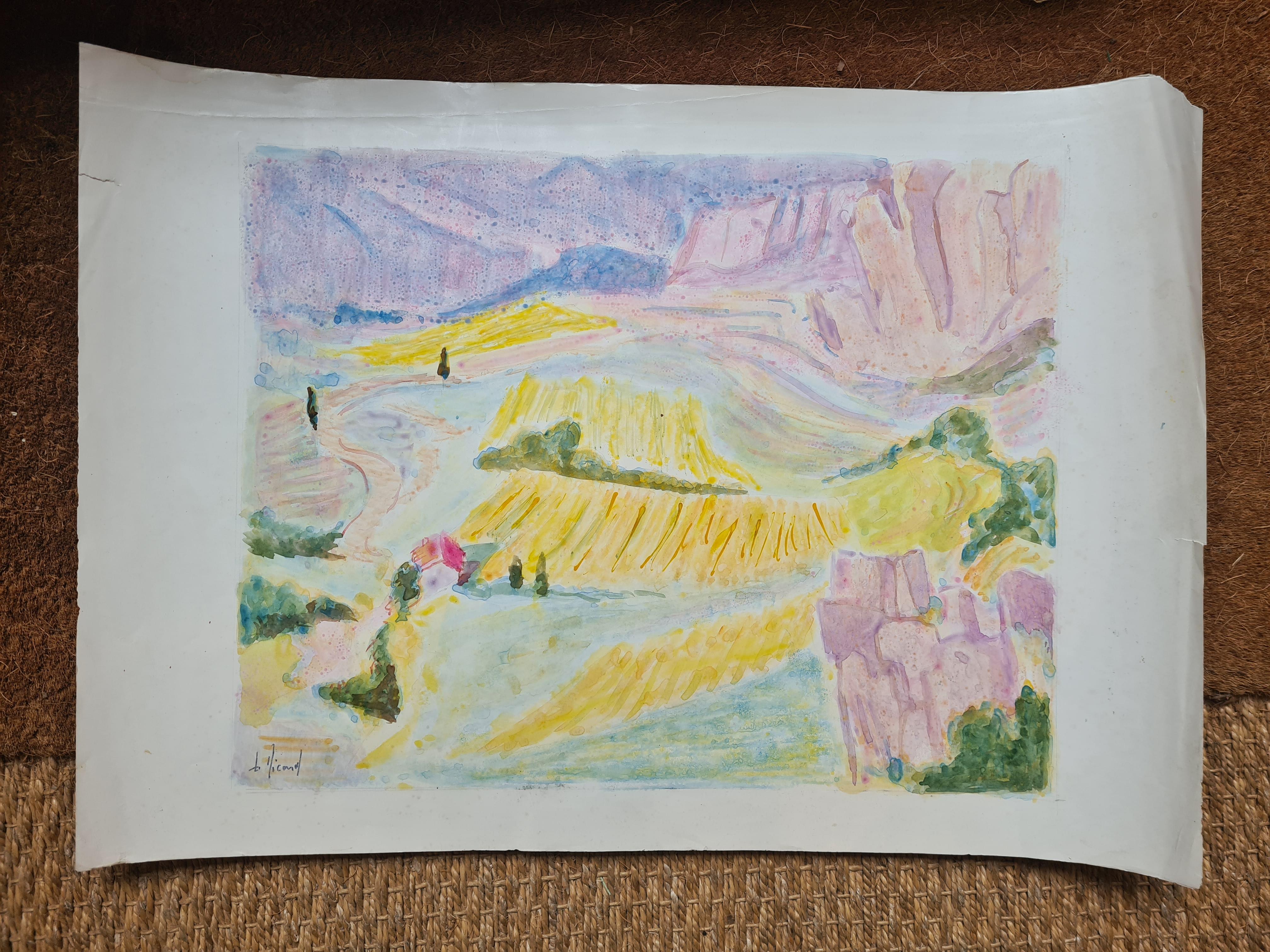 Paisaje impresionista, Les Alpilles en Provence, Hommage à Yves Brayer en venta 2