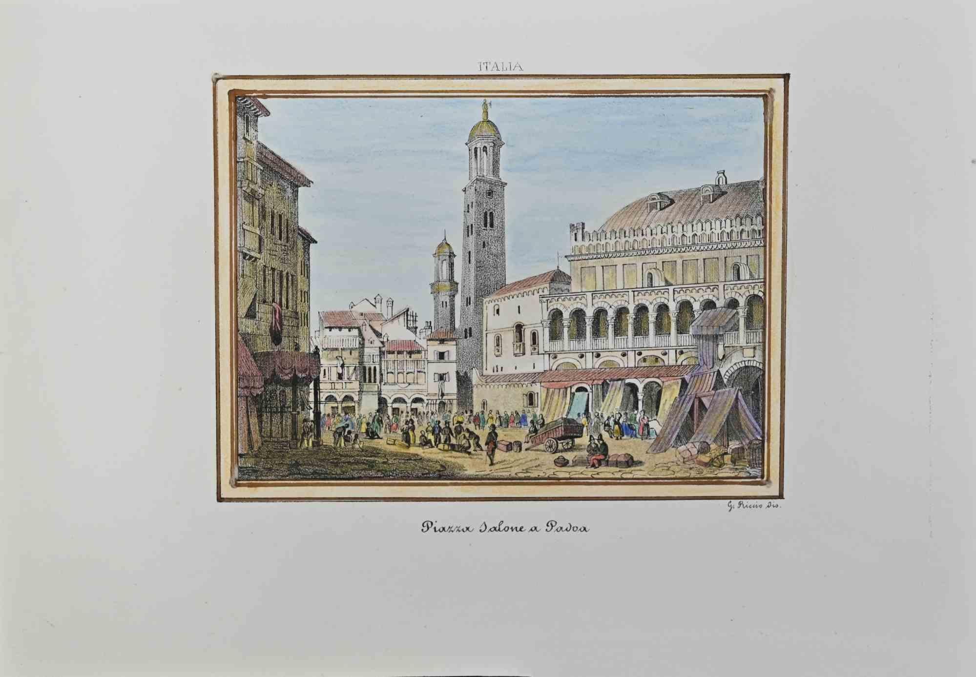 Salone Square in Padua is a print realized by G. Riccio in the 19th century.

Etching Hand-watercolored on paper.

titled on the plate.

Good conditions with foxing