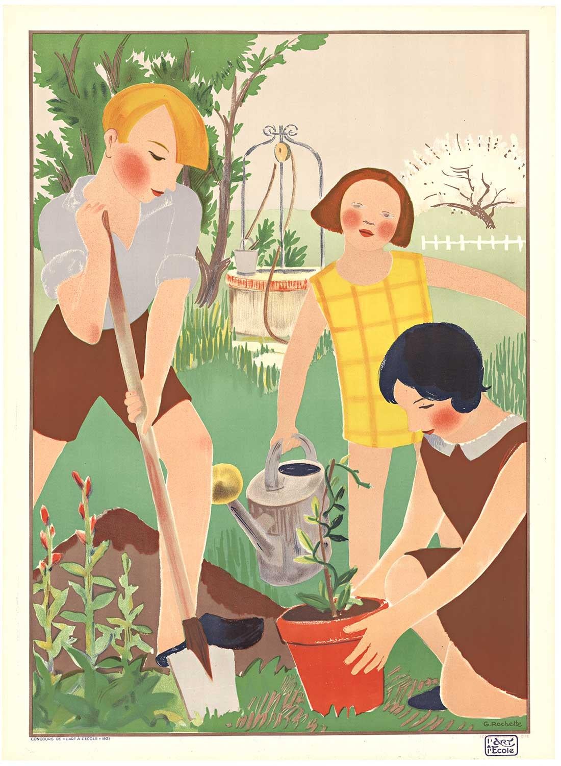 G. Rochette Landscape Print - Original Concours de L'Art a L'Ecole vintage French poster