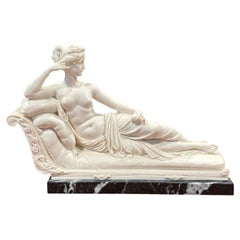 G. Ruggeri Italian Neoclassical Paolina Borghese Sculpture on Marble, circa 1970