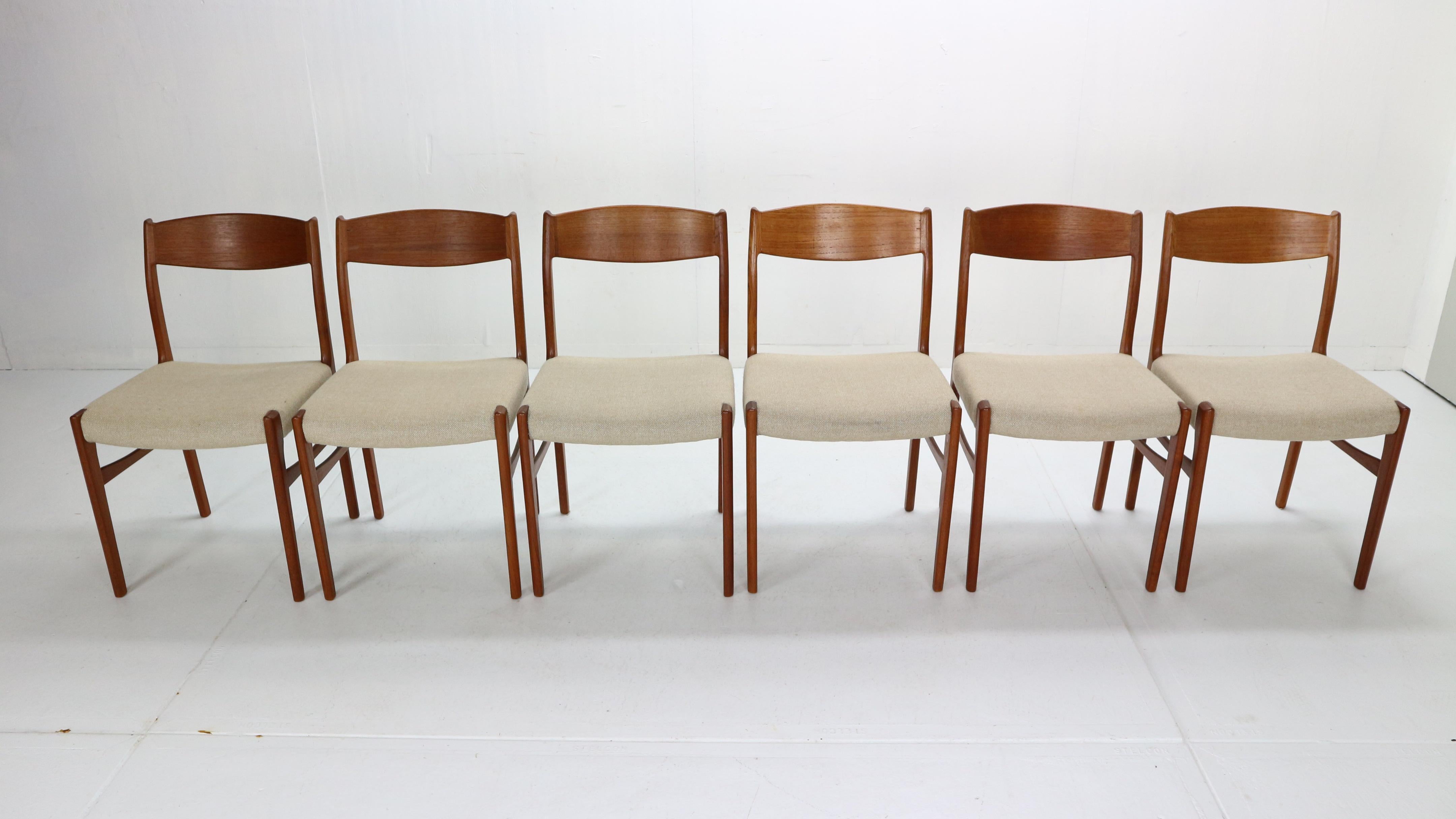Danish G. S. Glyngore Stolefabrik Set of 6 Teak Dinning Room Chairs, 1960s Denmark