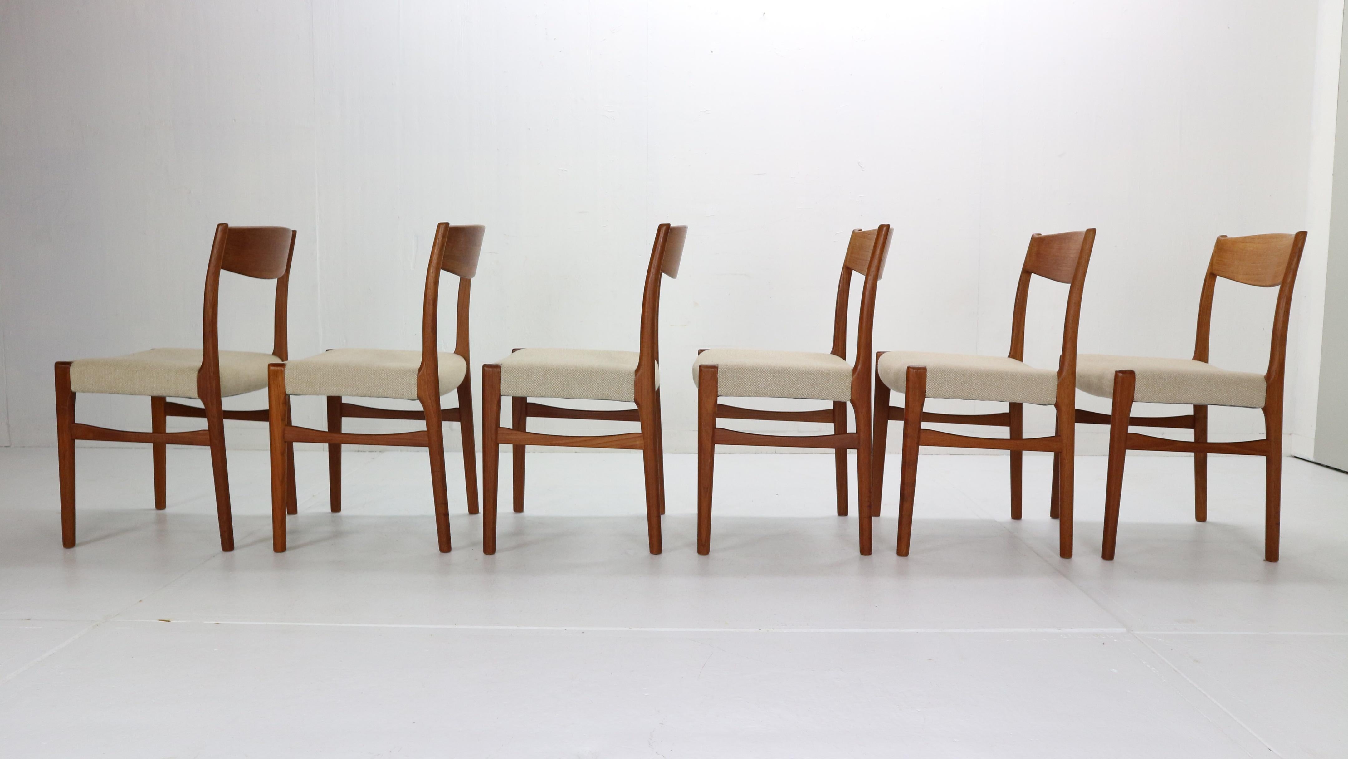 G. S. Glyngore Stolefabrik Set of 6 Teak Dinning Room Chairs, 1960s Denmark In Good Condition In The Hague, NL