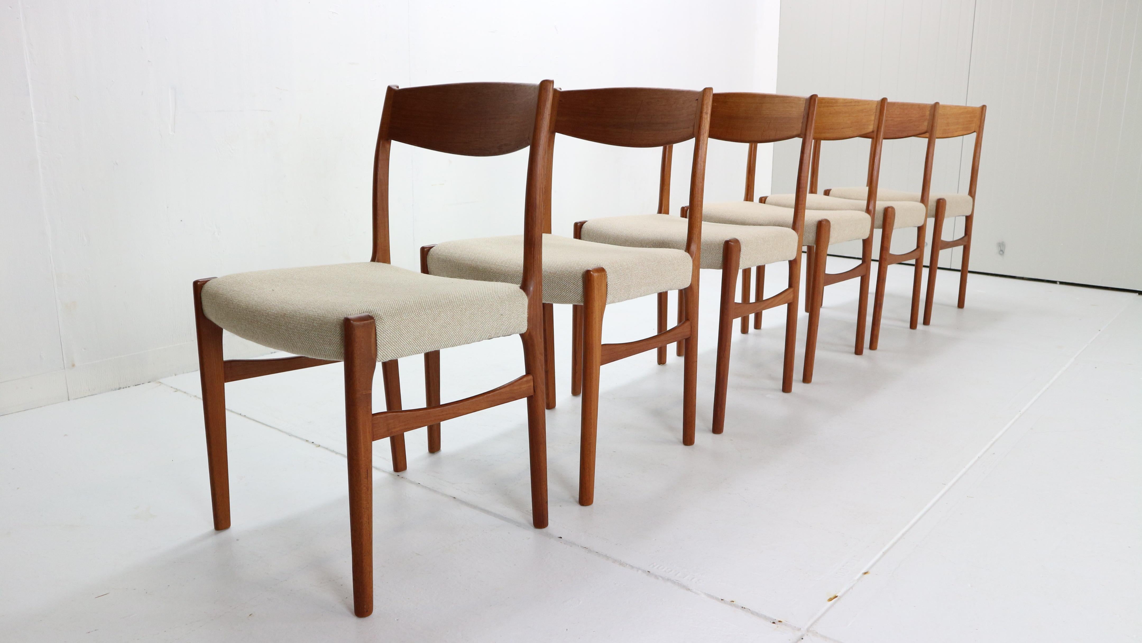 Mid-20th Century G. S. Glyngore Stolefabrik Set of 6 Teak Dinning Room Chairs, 1960s Denmark