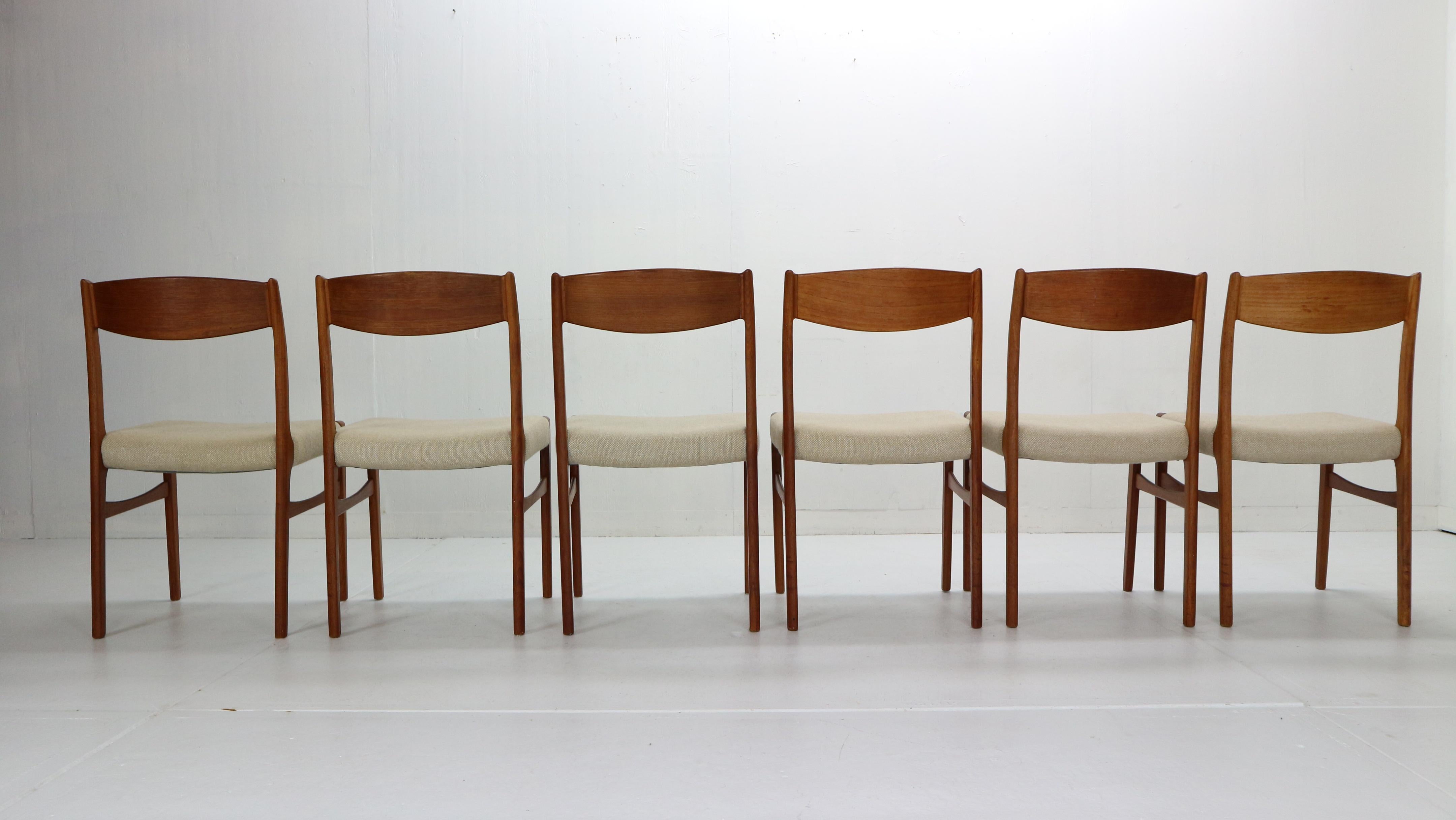 Wool G. S. Glyngore Stolefabrik Set of 6 Teak Dinning Room Chairs, 1960s Denmark