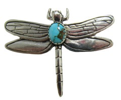 G Sandoval Navajo Sterling Silver Turquoise Dragonfly Brooch