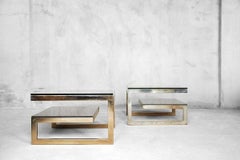 G-Shaped and Gold-Plated Coffee Tables from Belgochrom, 1970s, Set of 2