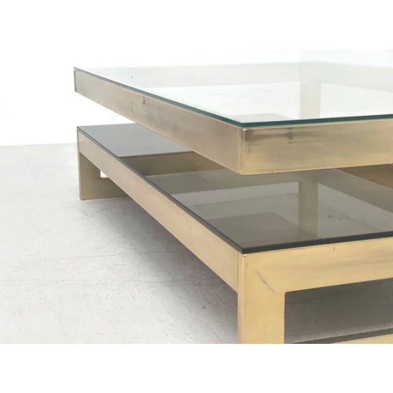 G Shaped Coffee Table in Glass with Brass Frame In Good Condition In Nijlen, VAN