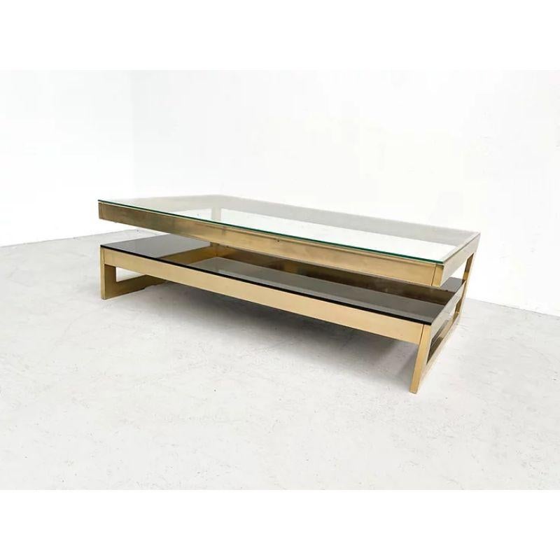 Late 20th Century G Shaped Coffee Table in Glass with Brass Frame