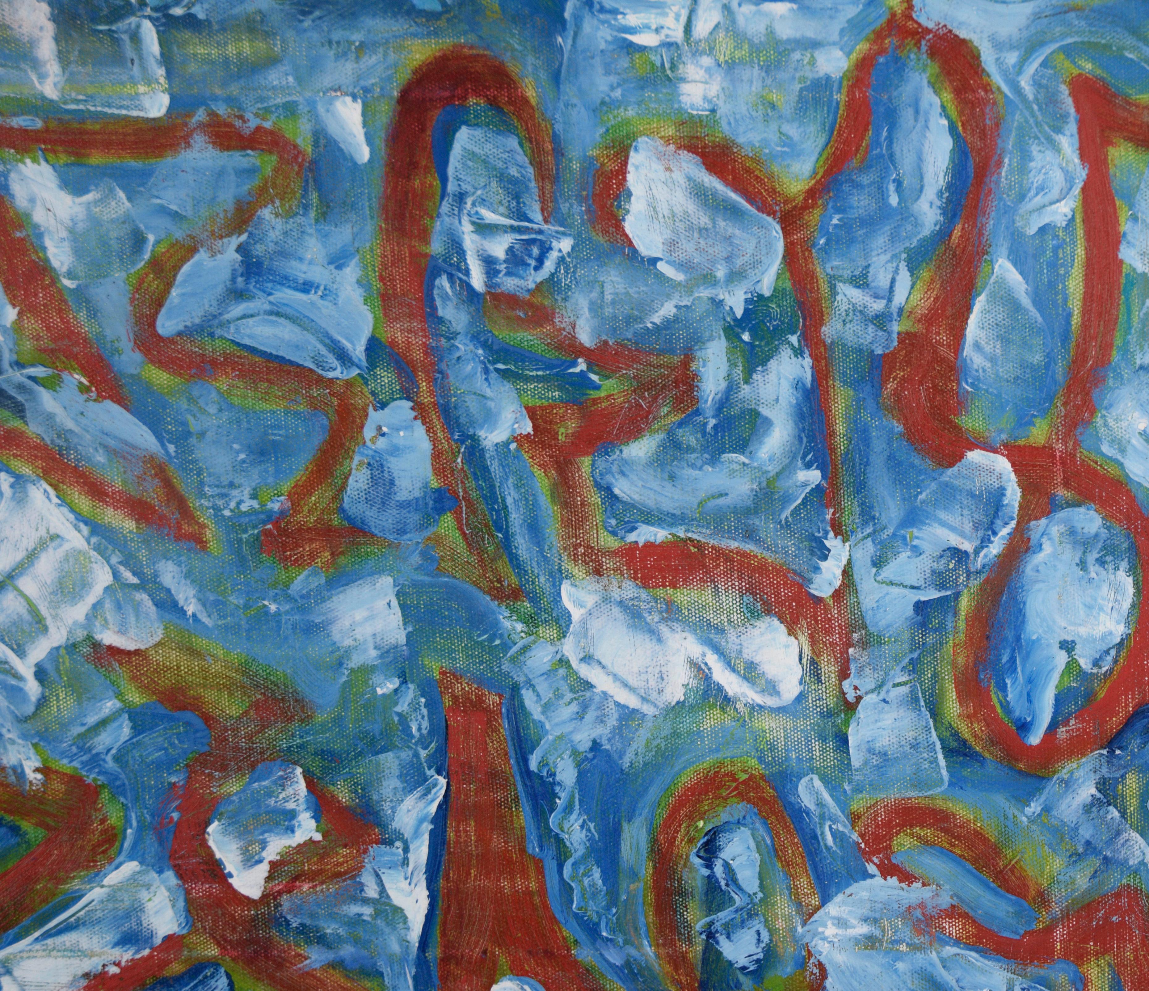 Abstrakte Komposition „Well Worn Secret“ aus Acryl auf Leinwand (Blau), Abstract Painting, von G Spratt