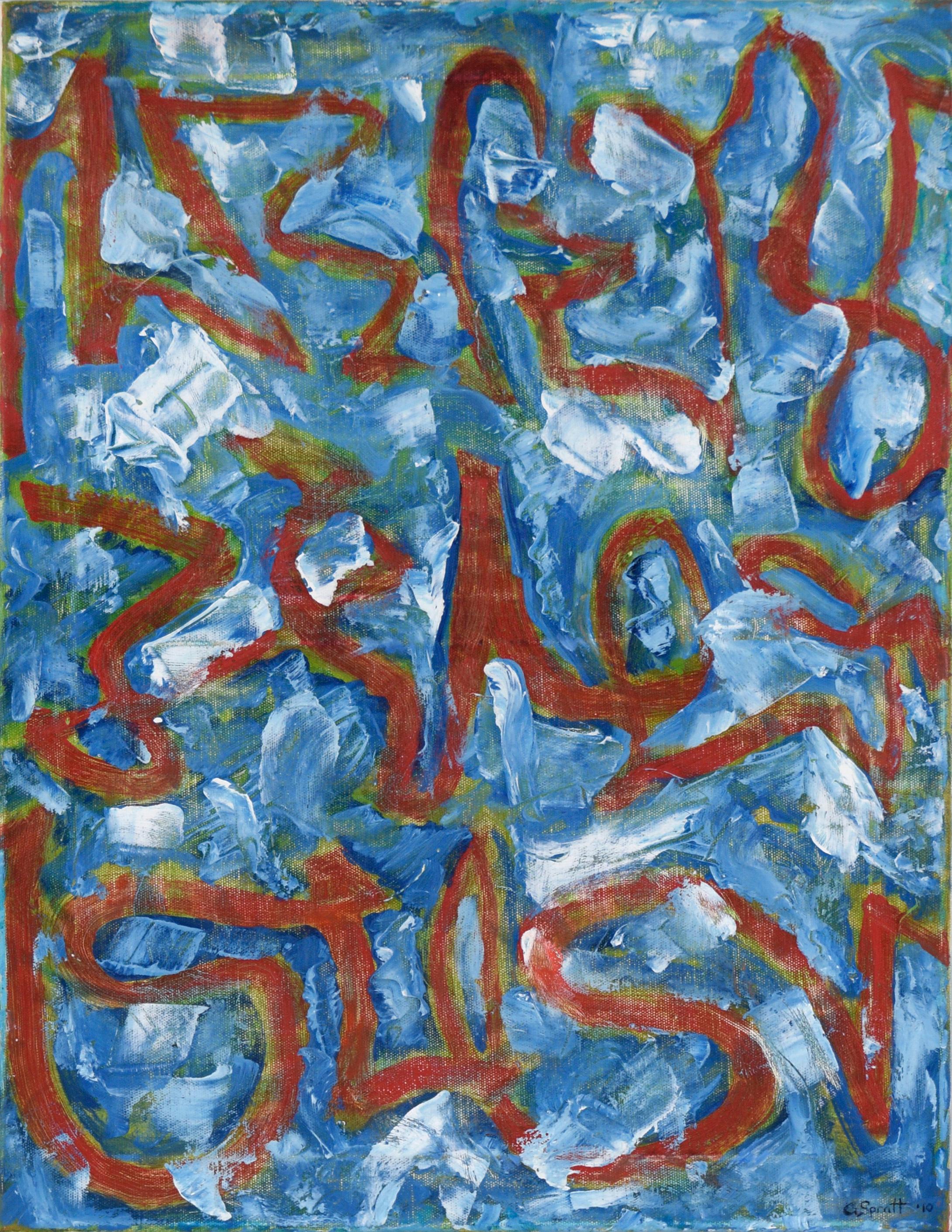 G Spratt Abstract Painting – Abstrakte Komposition „Well Worn Secret“ aus Acryl auf Leinwand