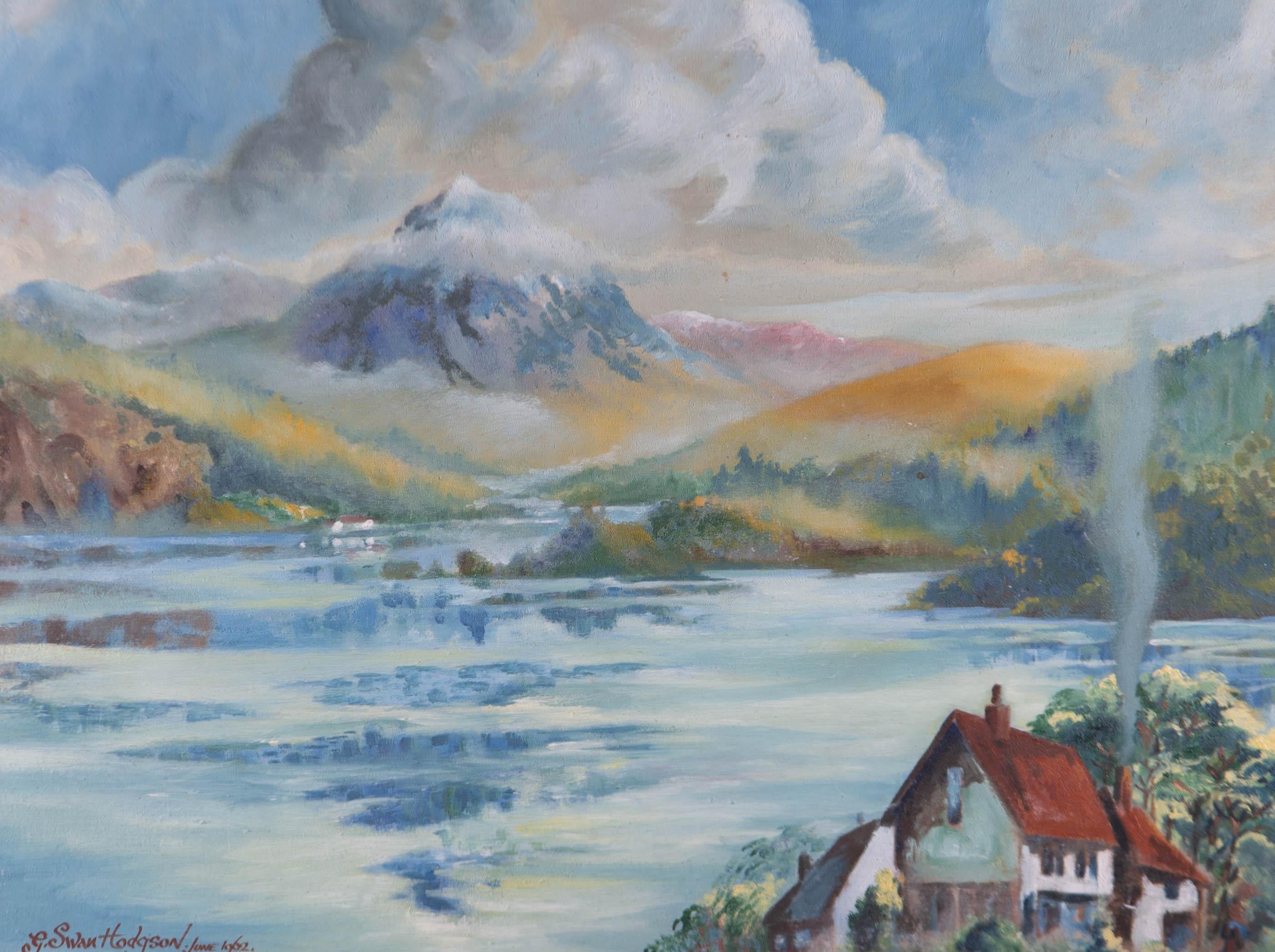 G. Swan Hodgson - 1962 Olio, Scena di lago con casetta in vendita 1