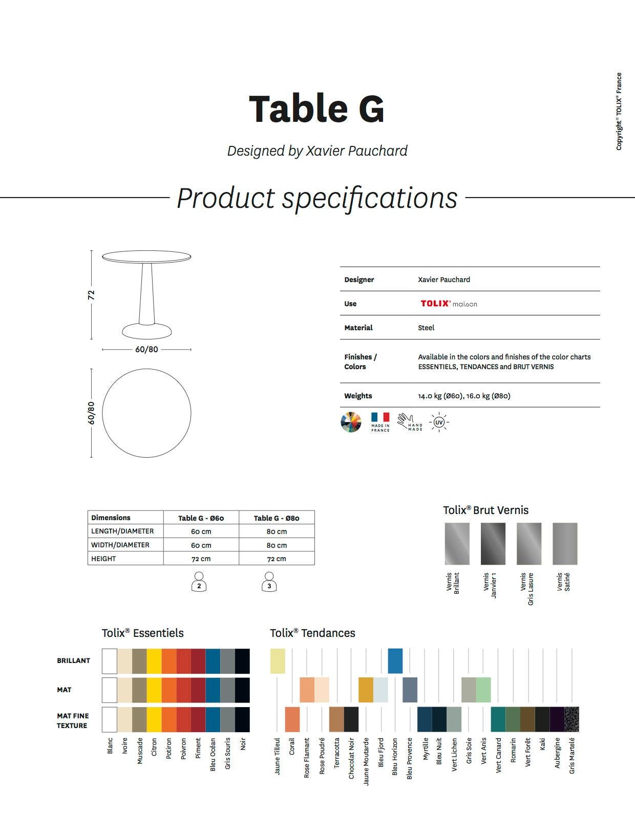 G-Table 60 in Essential Colors by Chantal Andriot & Tolix In New Condition For Sale In Autun, FR