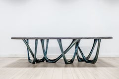 G-Table Ancient Oak Top Cosmic Blue Table by Zieta