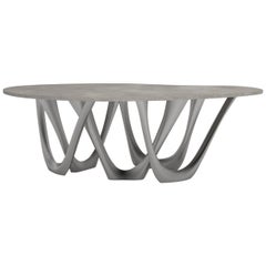 G-Table B and C in Brushed Stainless Steel with Concrete Top by Zieta