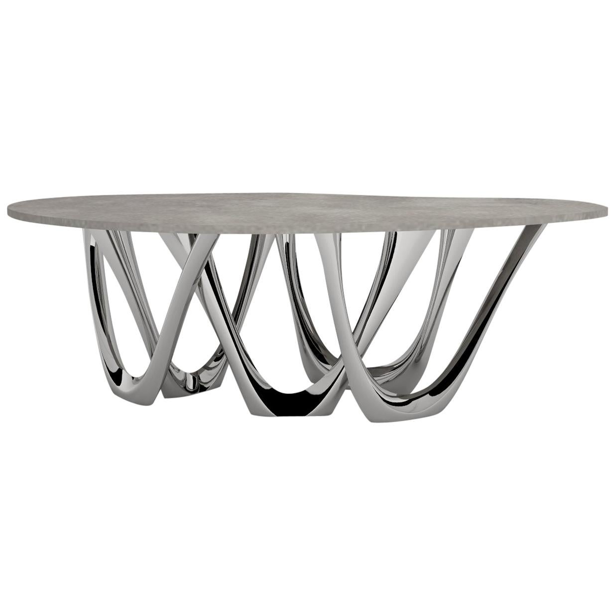 G-Table B and C in Polished Stainless Steel with Concrete Top by Zieta