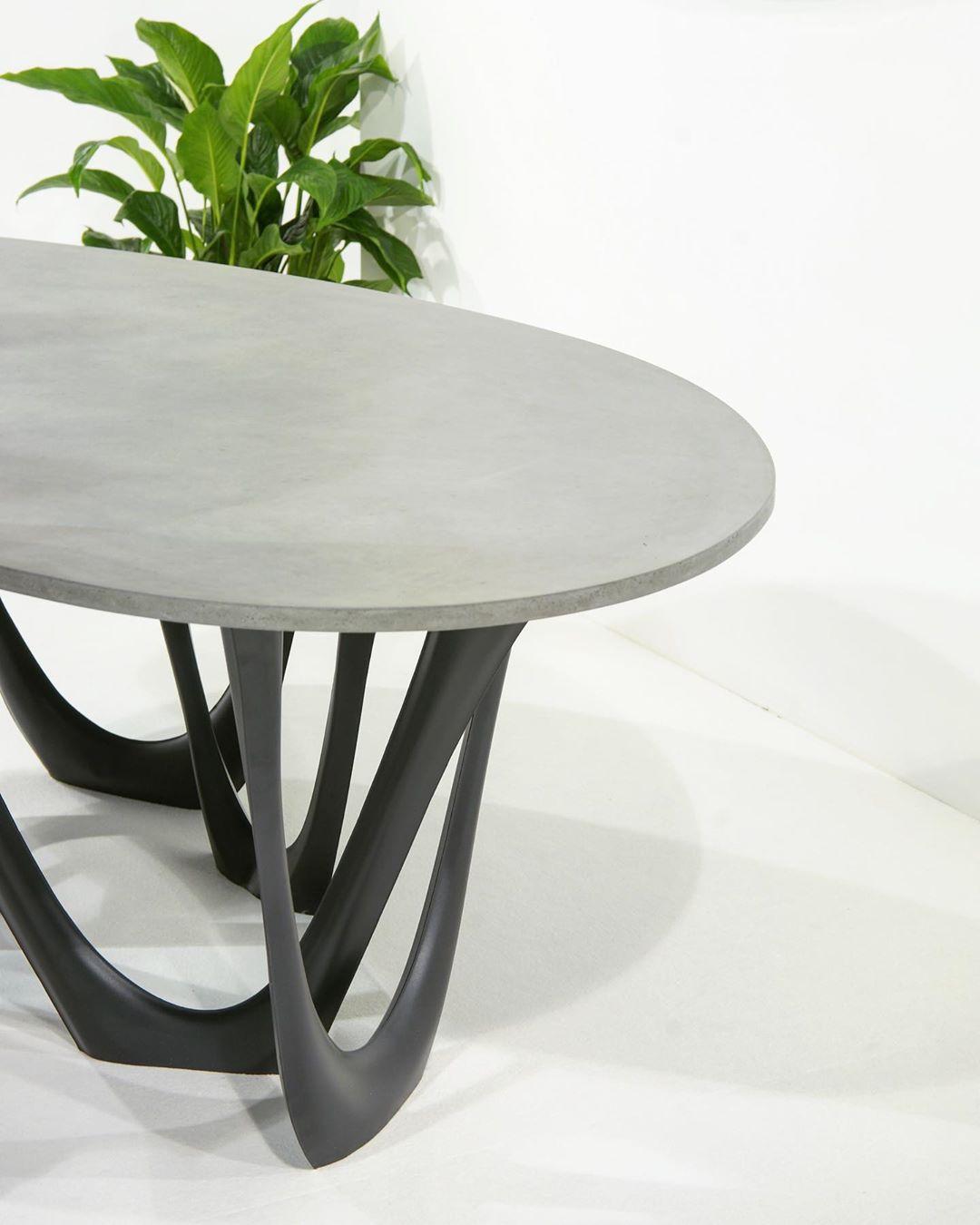 G-table B and C, sculptural table in coated steel, Zieta
Dimensions: 
H 29.53 in. x W 78.75 in. x D 39.38 in.
H 75 cm x W 200 cm x D 110 cm
Material: Coated steel and concrete top.

About G-Table: 

Zieta uses parametric design software to generate