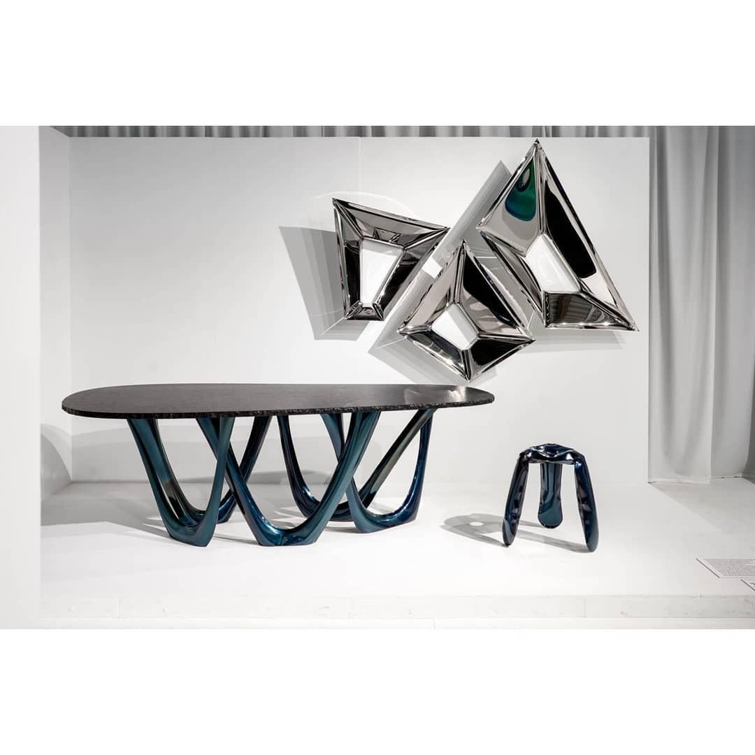 Polish G-Table B and C, Sculptural Table in Coated Steel, Zieta For Sale