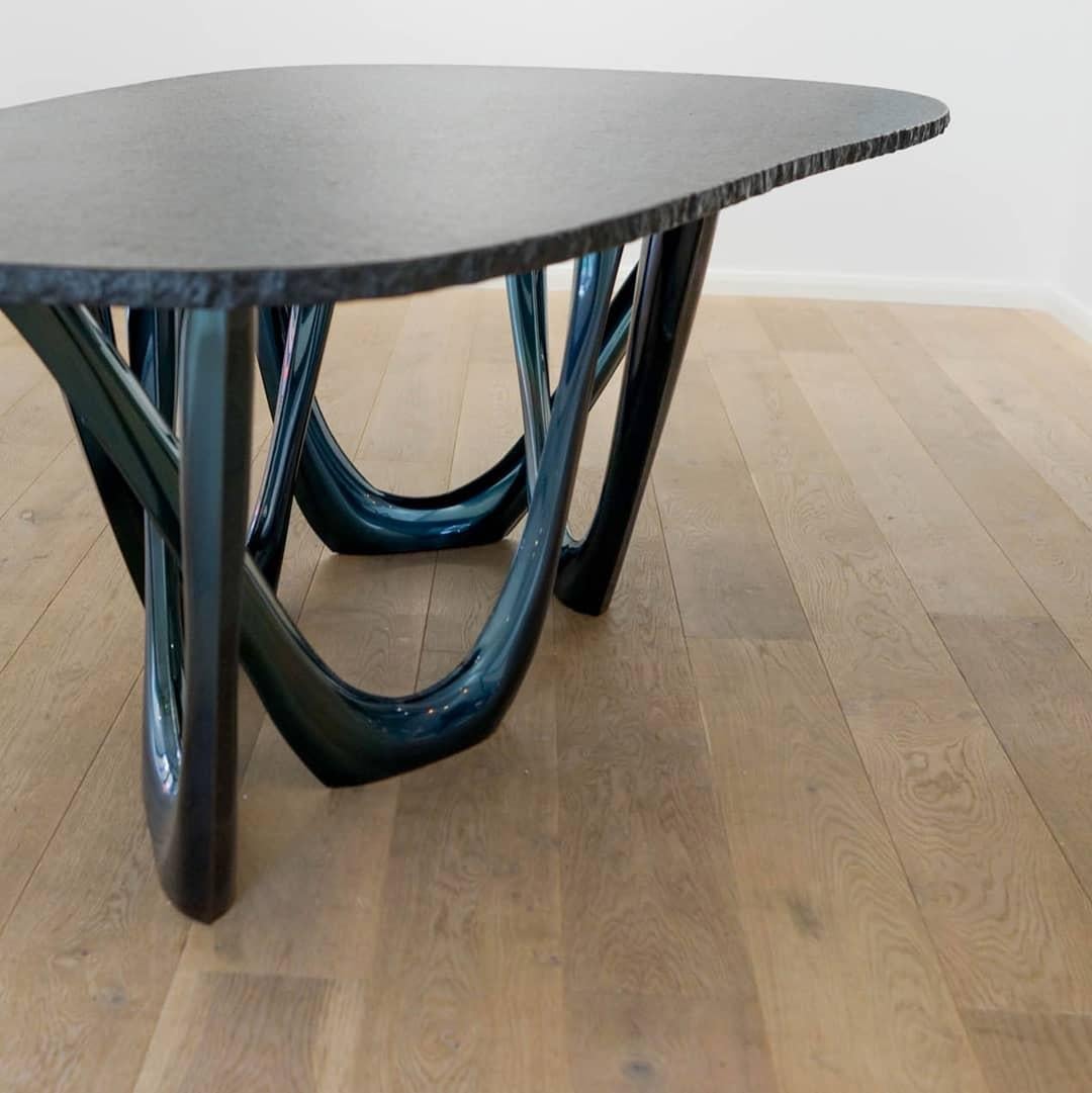 Concrete G-Table B and C, Sculptural Table in Polished Stainless Steel, Zieta For Sale