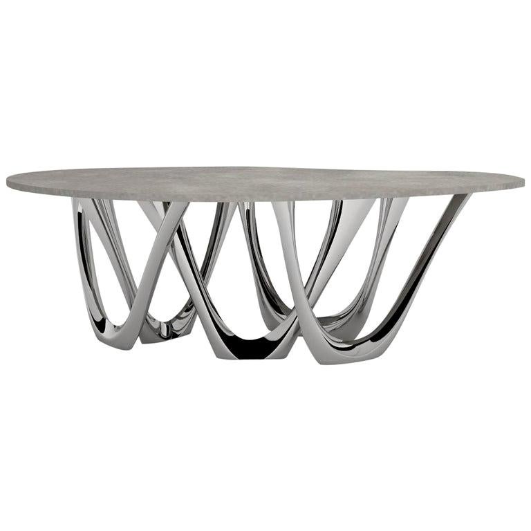 G-Table B and C, Sculptural Table in Polished Stainless Steel, Zieta For Sale