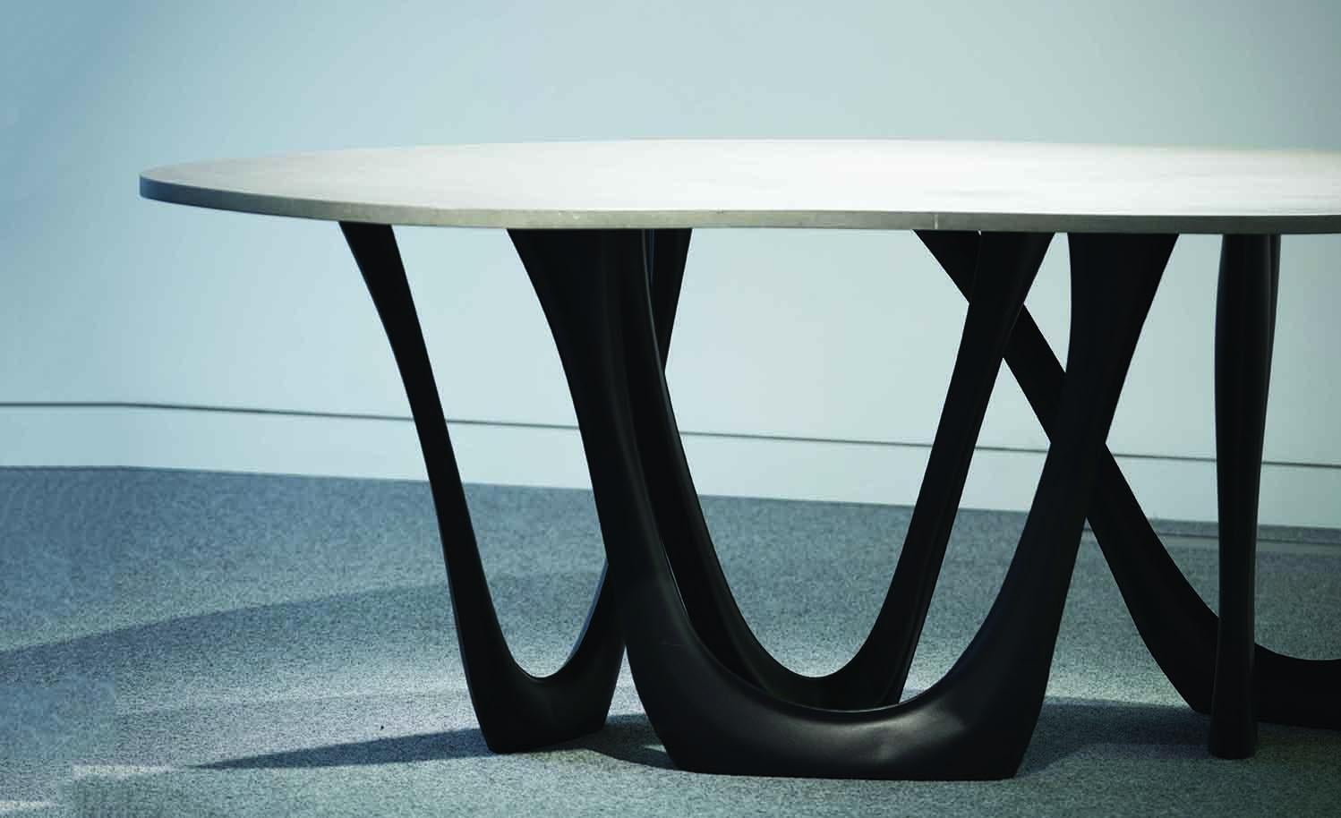 Contemporary G-Table by Zieta, Brushed Inox Base and Concrete Top For Sale