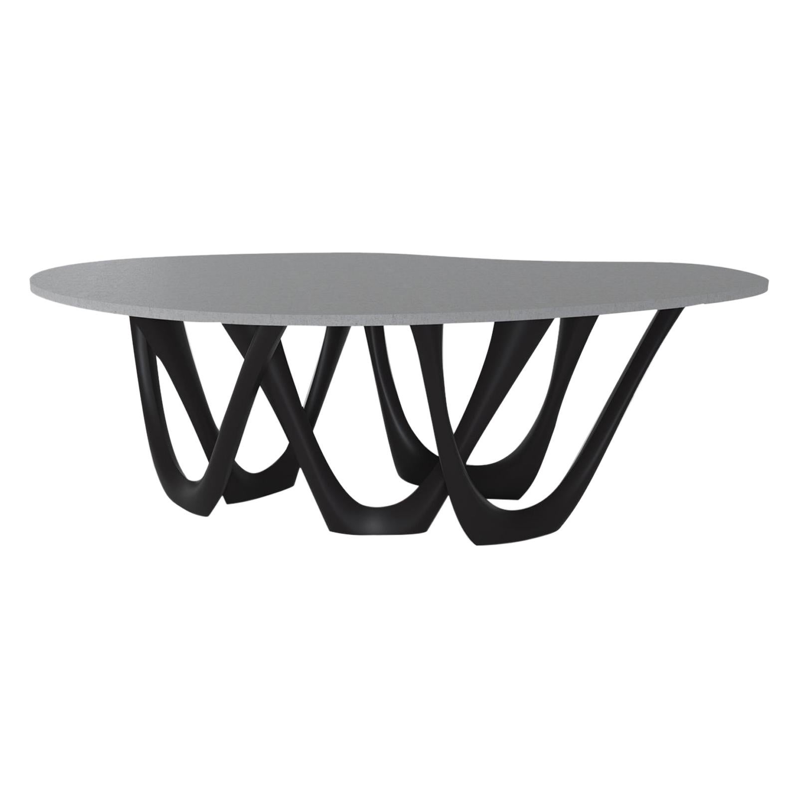 G-Table by Zieta, Brushed Inox Base and Concrete Top For Sale