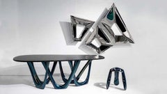 G-Table Cosmos Granite with Granite Table Top and Comic Blue Table Base by Zieta