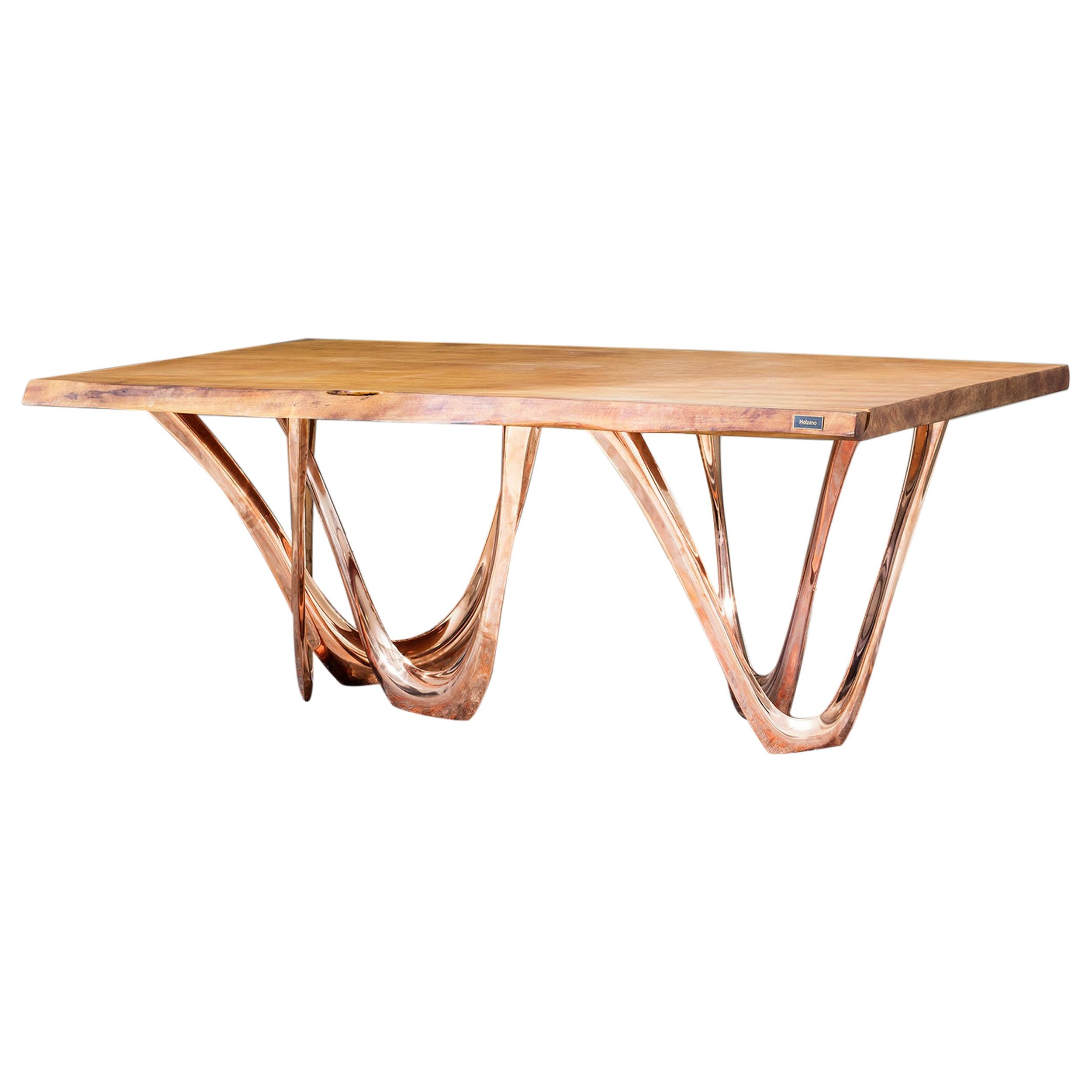 G-Table CU + K with Kauri Wood Table Top and Copper-Cladded Steel Base by Zieta