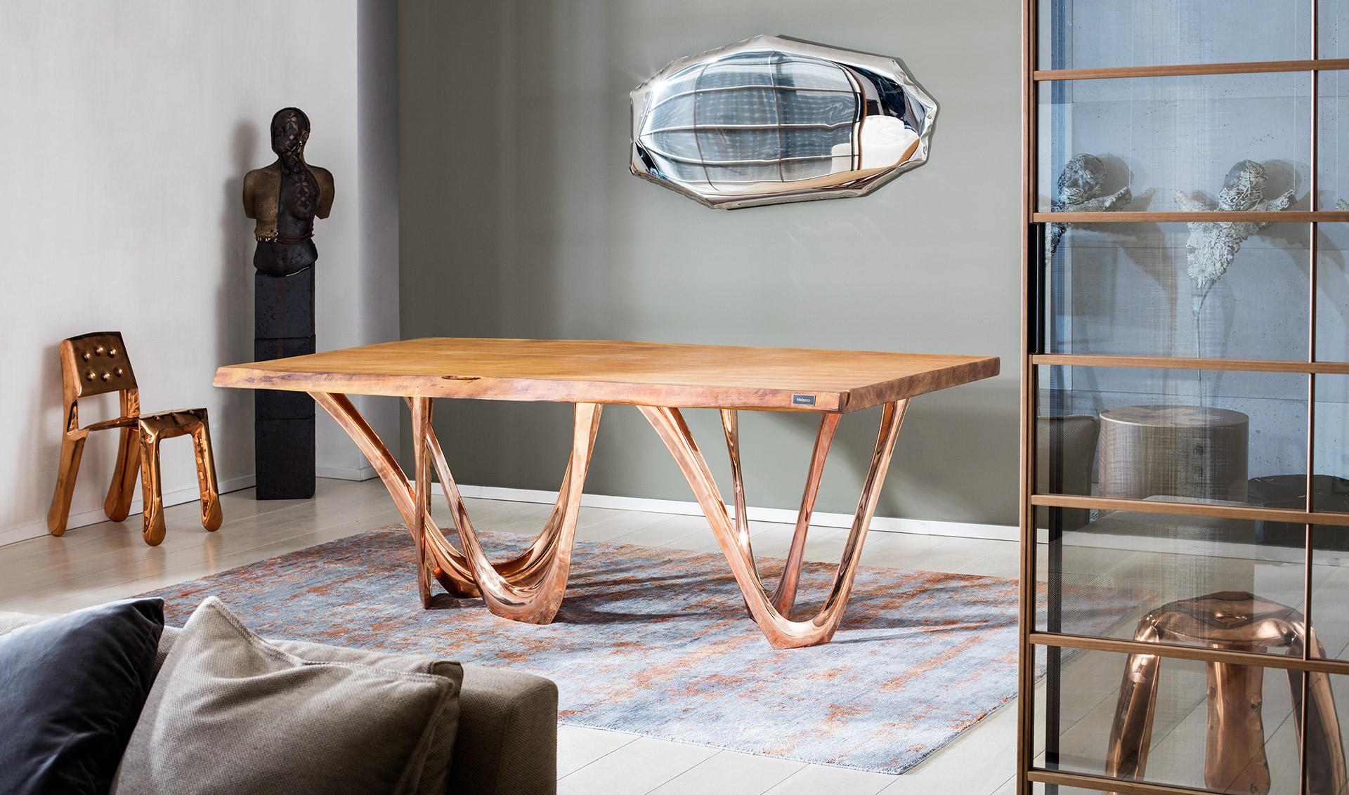 Polish G-Table CUK by Zieta Prozessdesign, Copper Base Wood Top 'Customizable'