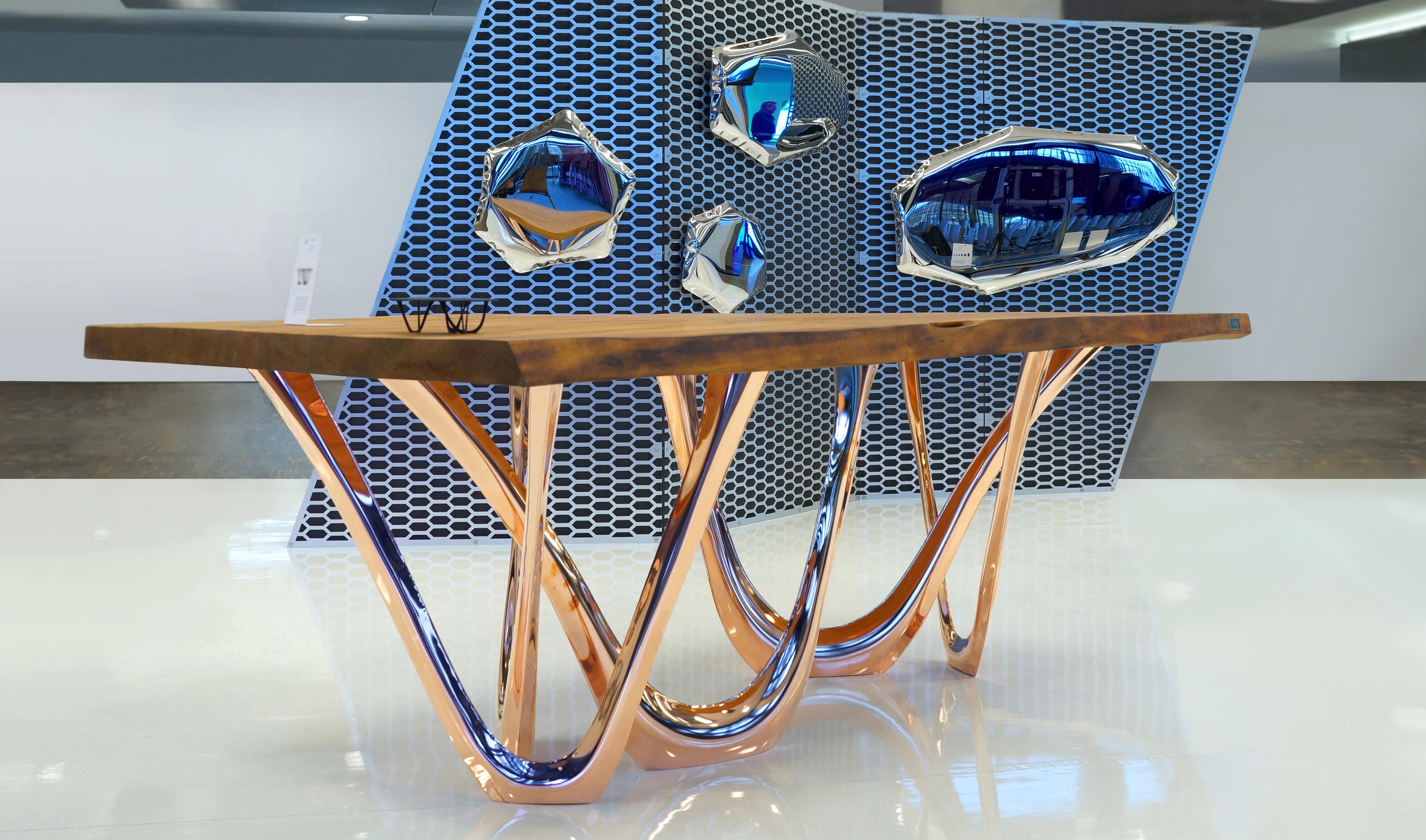 Stainless Steel G-Table CUK by Zieta Prozessdesign, Copper Base Wood Top 'Customizable'