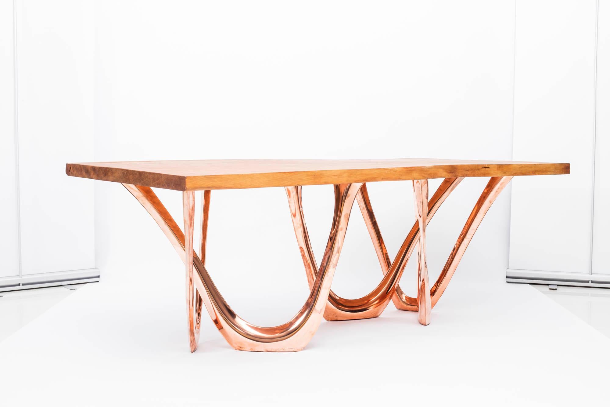 Polish G-Table CU+K in Copper-Cladded Steel with Kauri Wood Top by Zieta For Sale