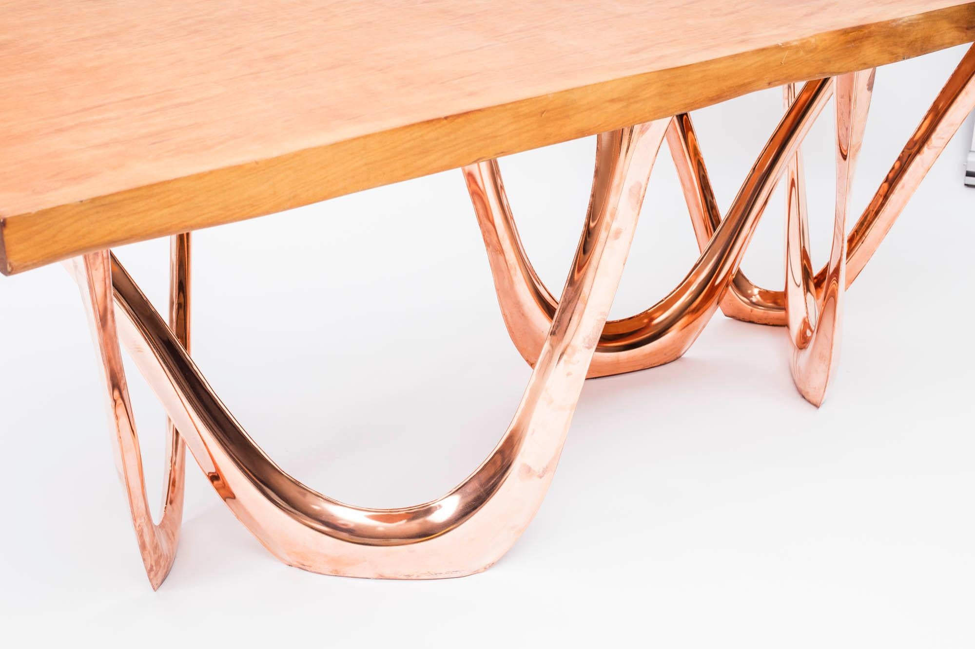 G-Table CU+K in Copper-Cladded Steel with Kauri Wood Top by Zieta In Excellent Condition For Sale In New York, NY