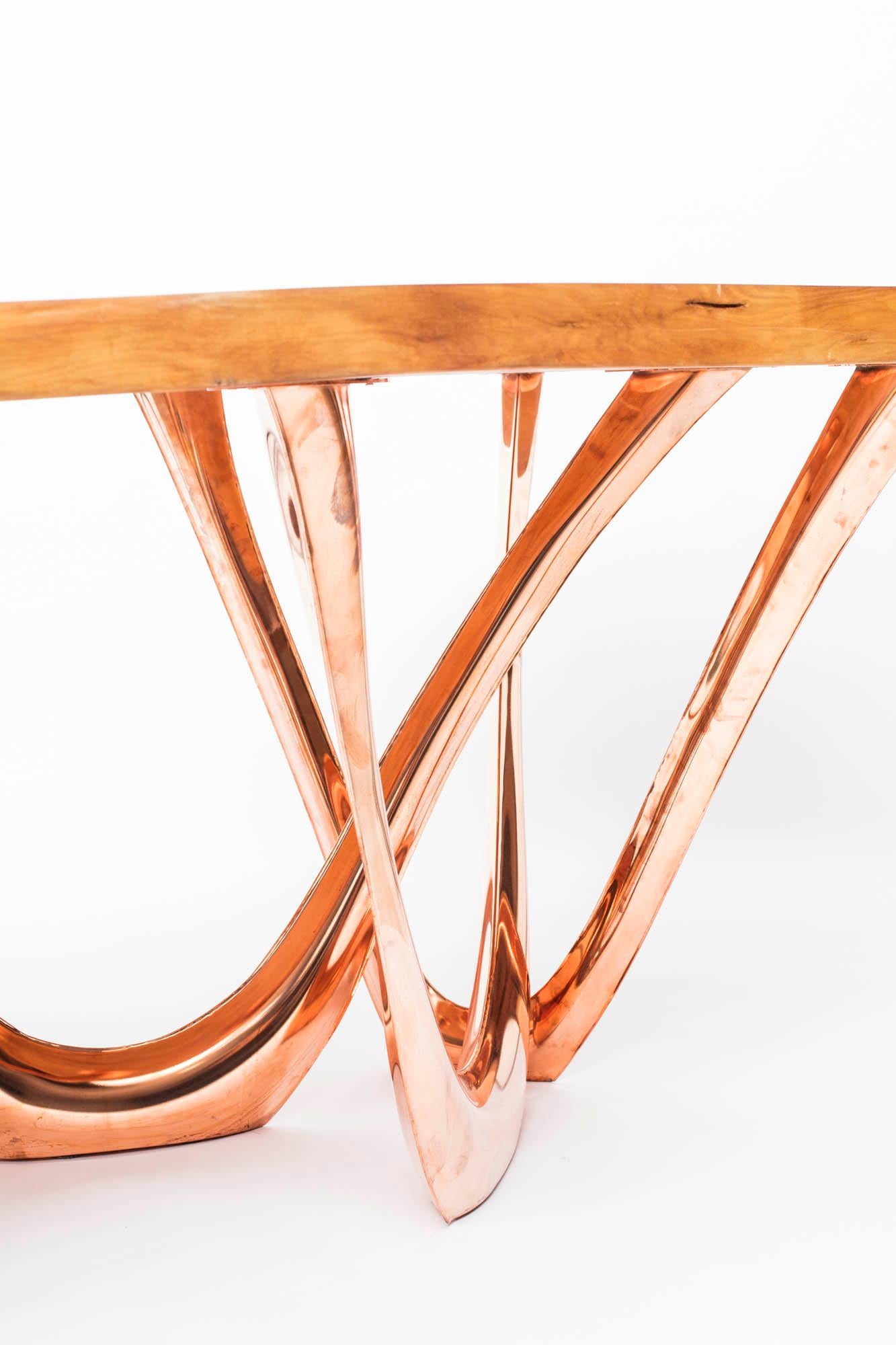 Bois Table G-Table CU+K en acier laqué cuivre avec plateau en bois Kauri de Zieta en vente