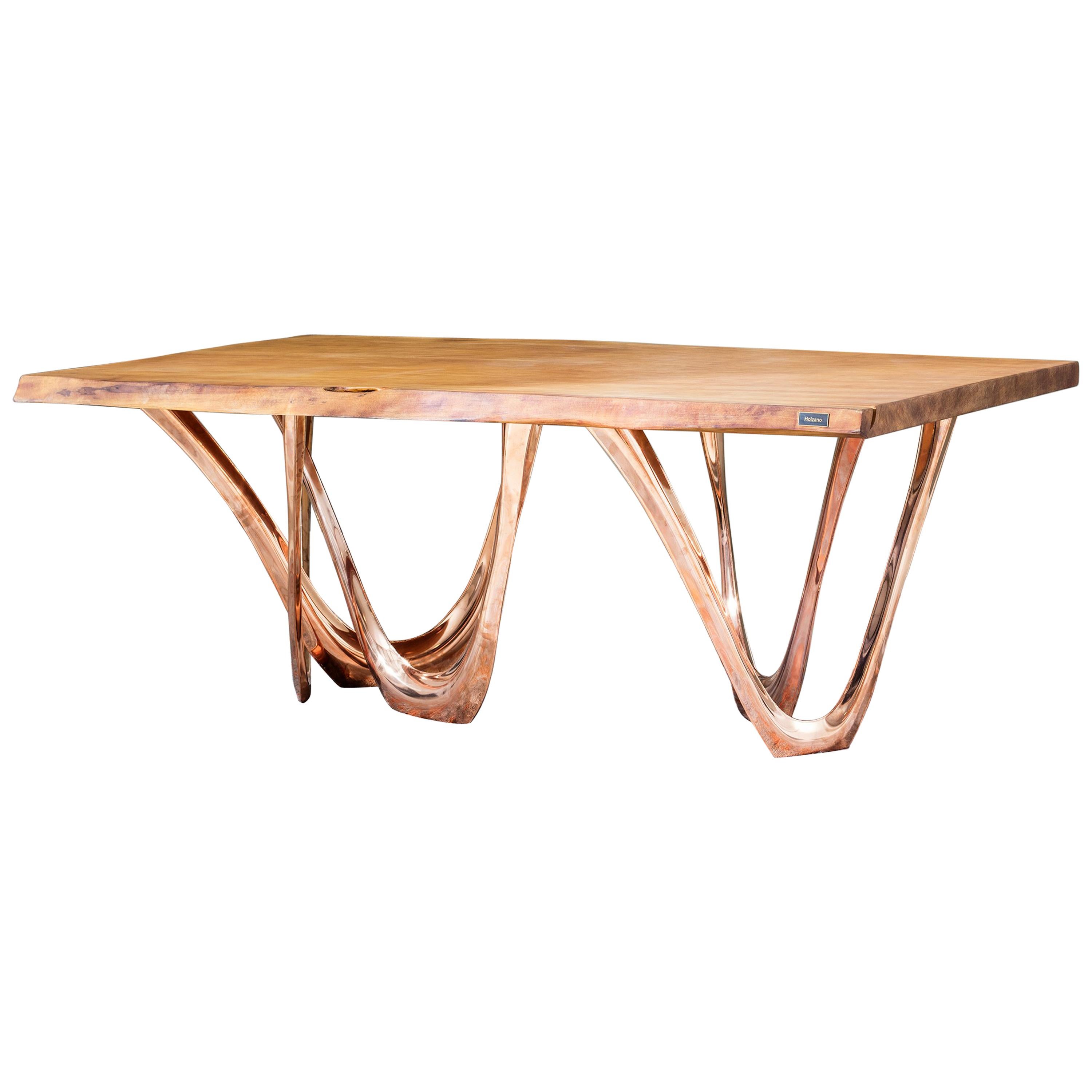 Table G-Table CU+K en acier laqué cuivre avec plateau en bois Kauri de Zieta en vente