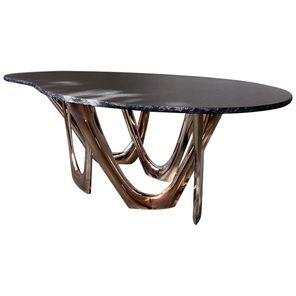 G-Table Gold Granite with Granite Top and Flamed Gold Steel Base by Zieta For Sale