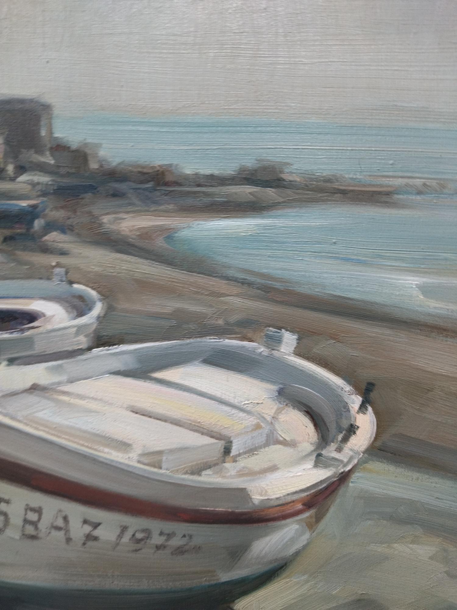 G. Teixidó. Costa Brava. Oil painting - Gray Landscape Painting by G. TEIXIDO