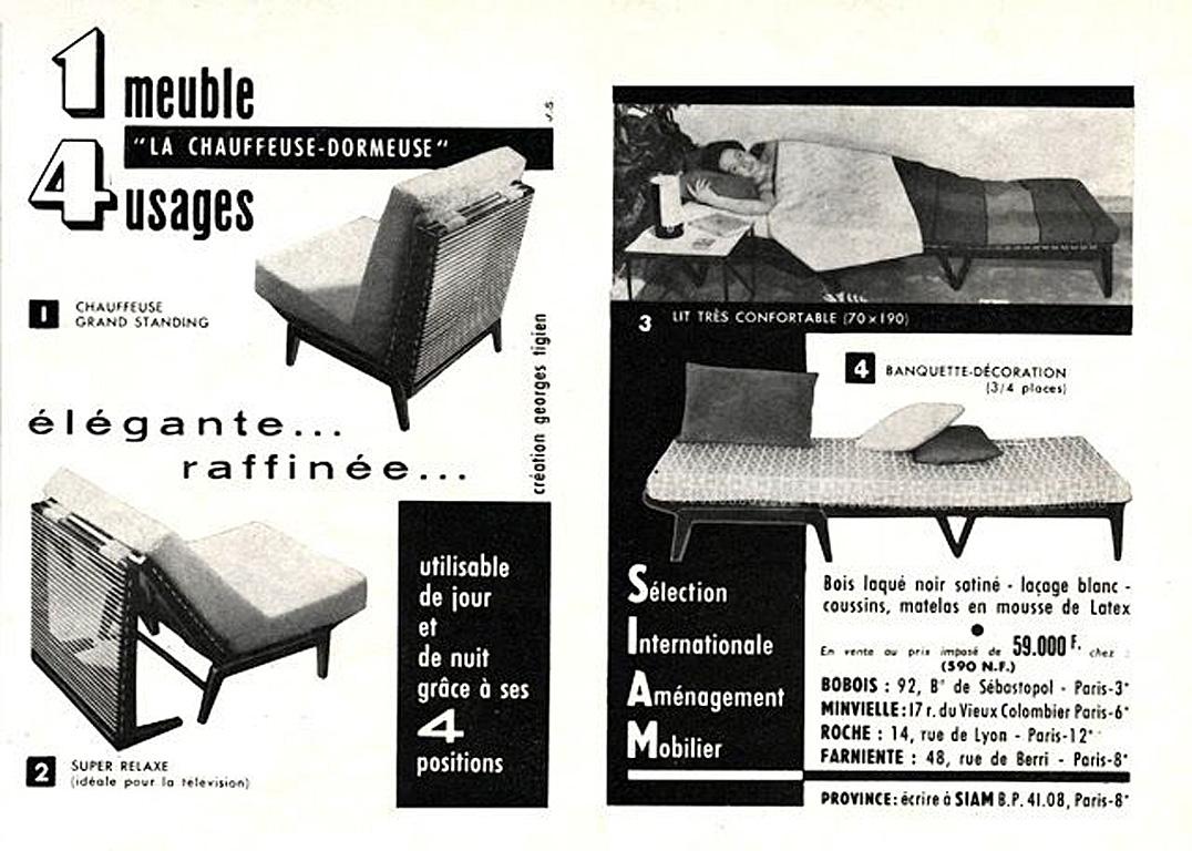 Umwandelbarer Sessel von G. TIGIEN aus lackiertem Holz, Auflage La Maison Europeenne (Buchenholz) im Angebot