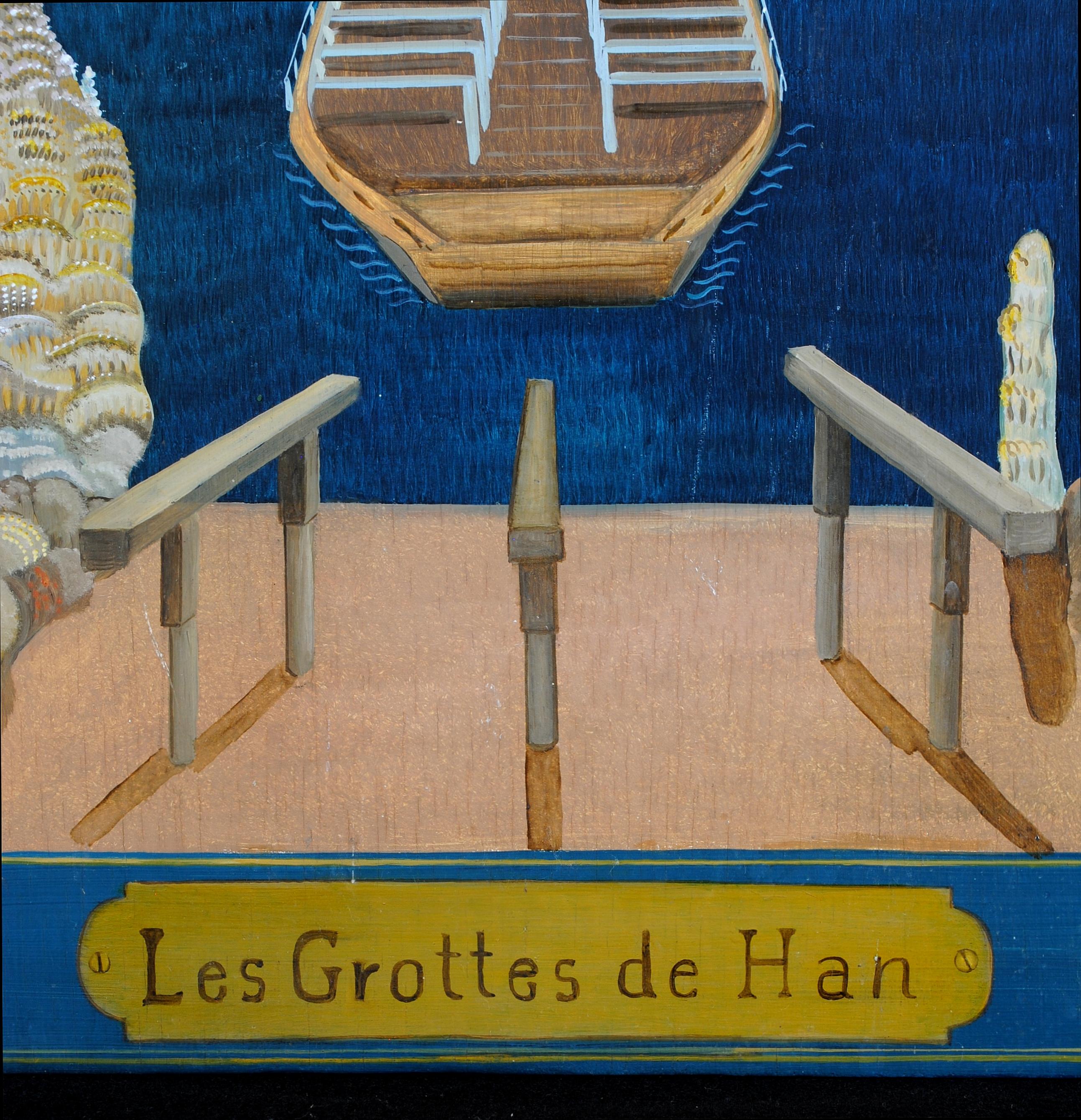 Les Grottes de Han - Belgischer Naïf Naive Öl auf Tafel Höhlenlandschaftsgemälde im Angebot 7