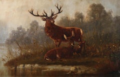 G. Van Burg - 1881 Oil, Family of Deer