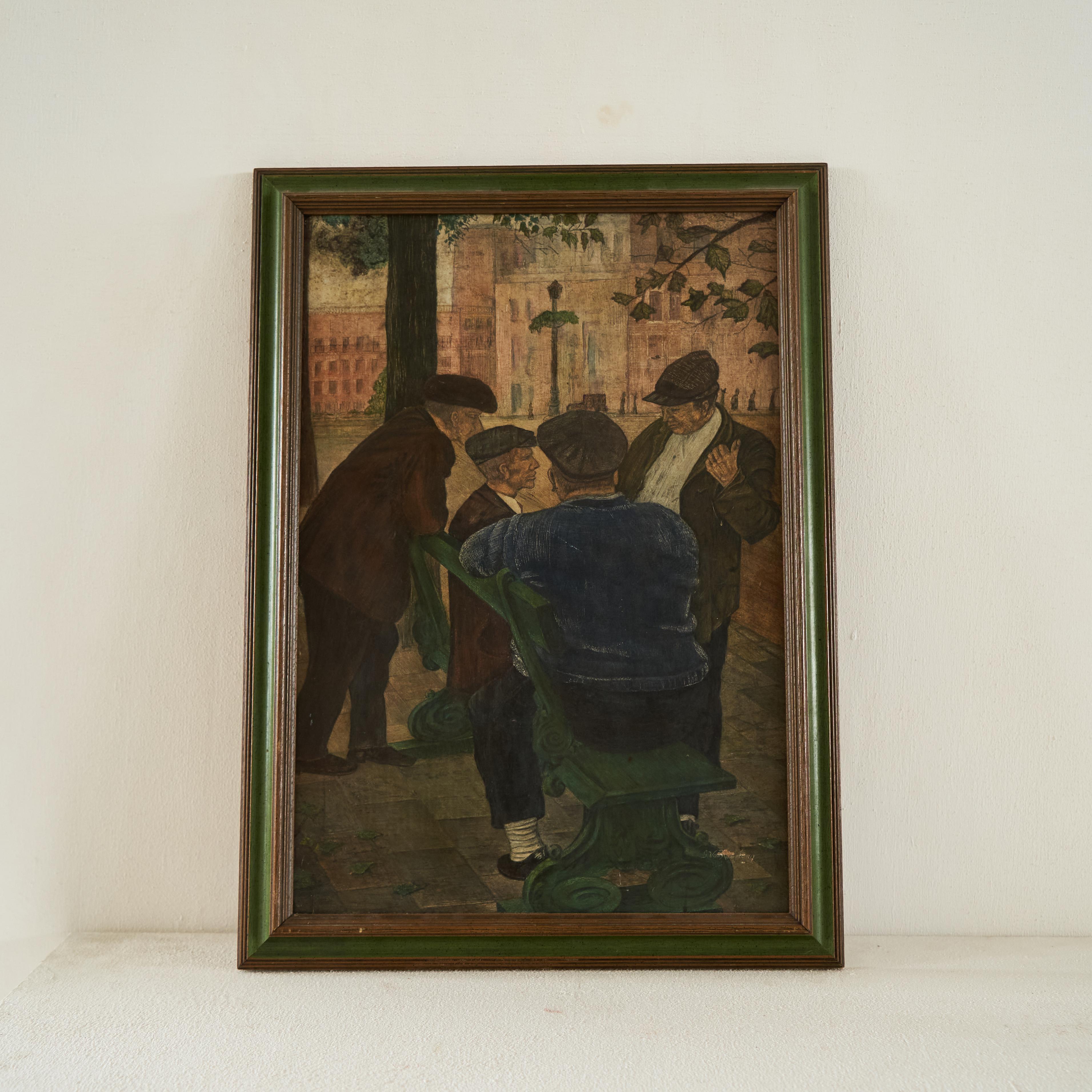 G. van Rampelberg 'Gewichtige Bespreking' Oil on Panel, Belgium, 1920s In Good Condition For Sale In Tilburg, NL