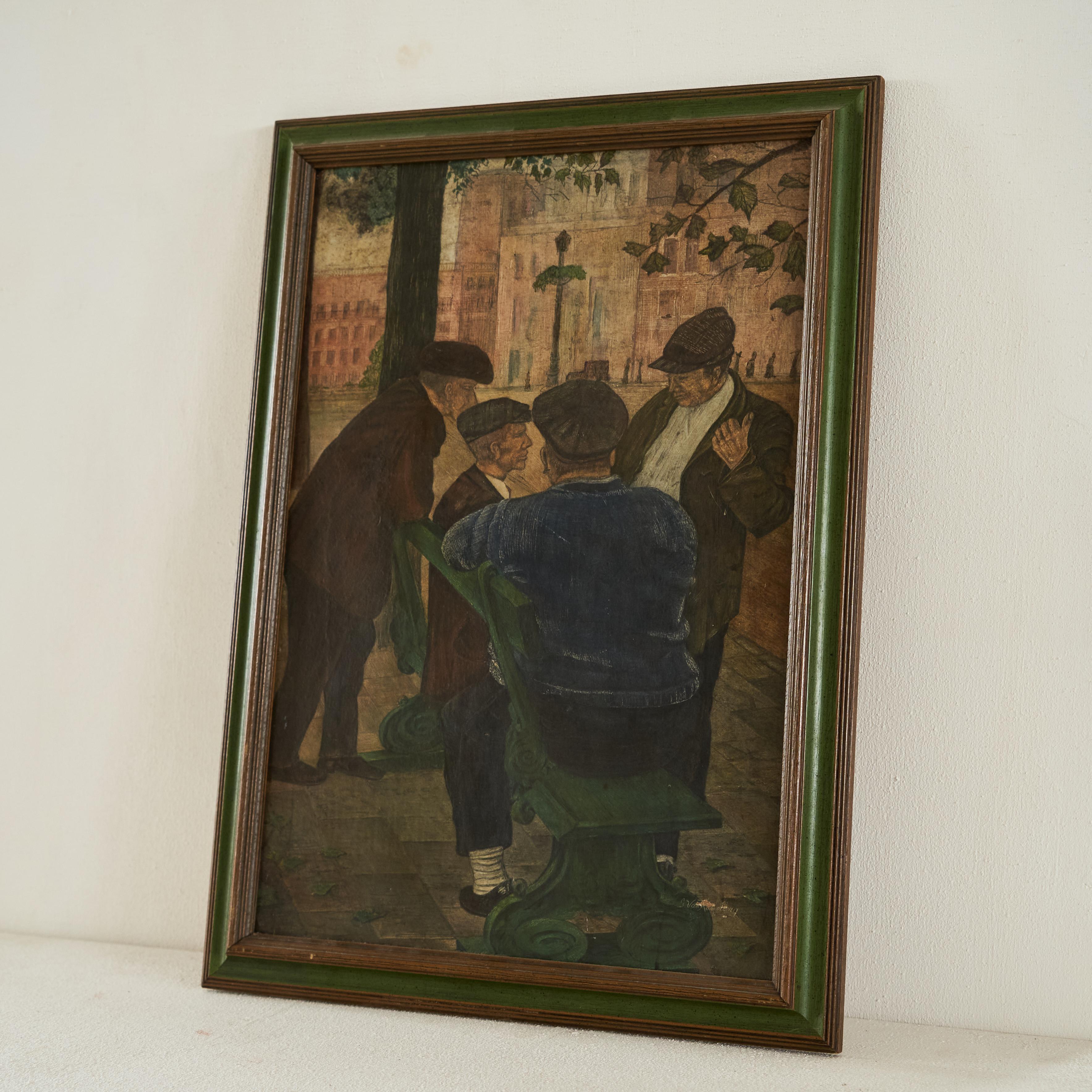 Wood G. van Rampelberg 'Gewichtige Bespreking' Oil on Panel, Belgium, 1920s For Sale