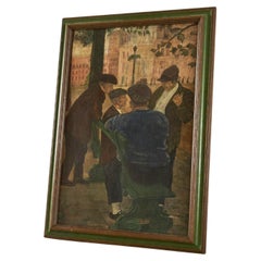Antique G. van Rampelberg 'Gewichtige Bespreking' Oil on Panel, Belgium, 1920s