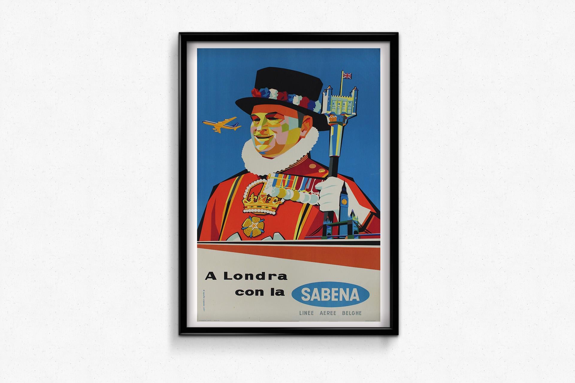 A Londra con la Sabena travel poster, created by G. Vanden Heynde in 1951 For Sale 1