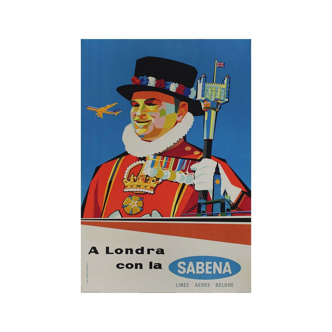 A Londra con la Sabena travel poster, created by G. Vanden Heynde in 1951 For Sale 3