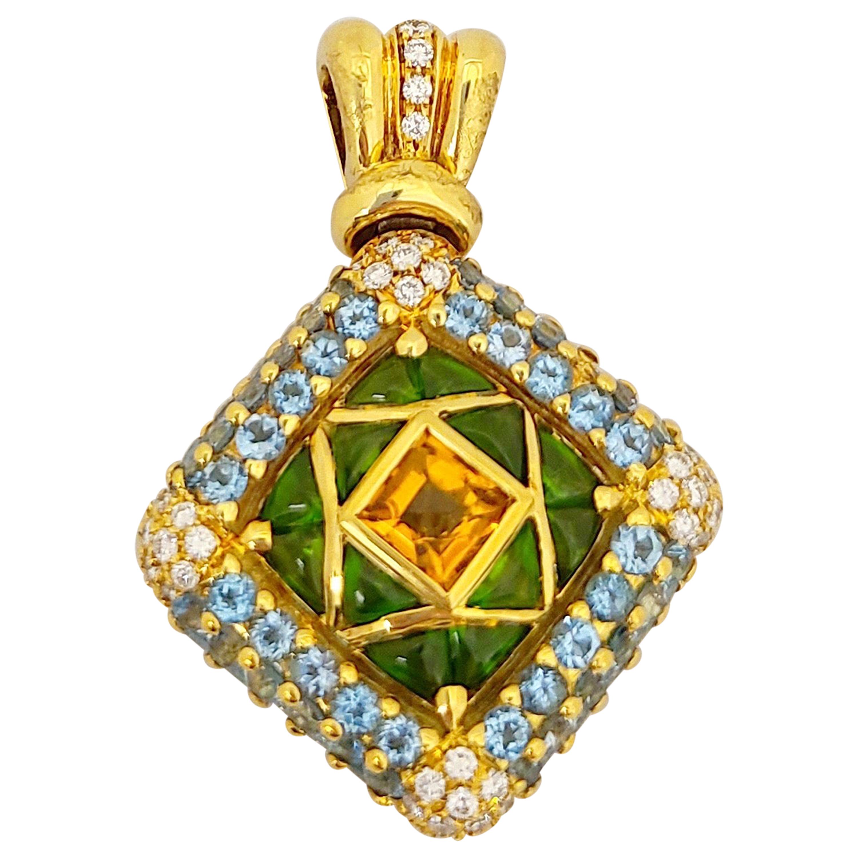 G. Verdi 12.32 Carat Semi Precious and .90 Carat Diamond Pendant For Sale