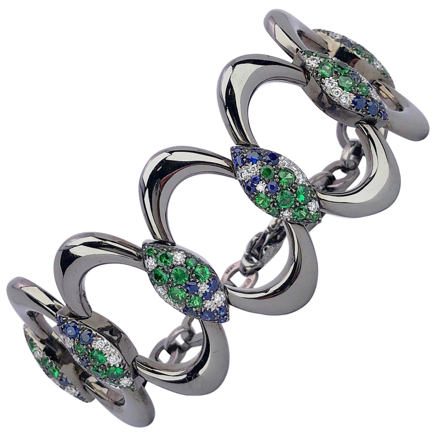 G. Verdi Bracelet en or noirci 18 carats, saphir bleu, diamants et tsavorite en vente